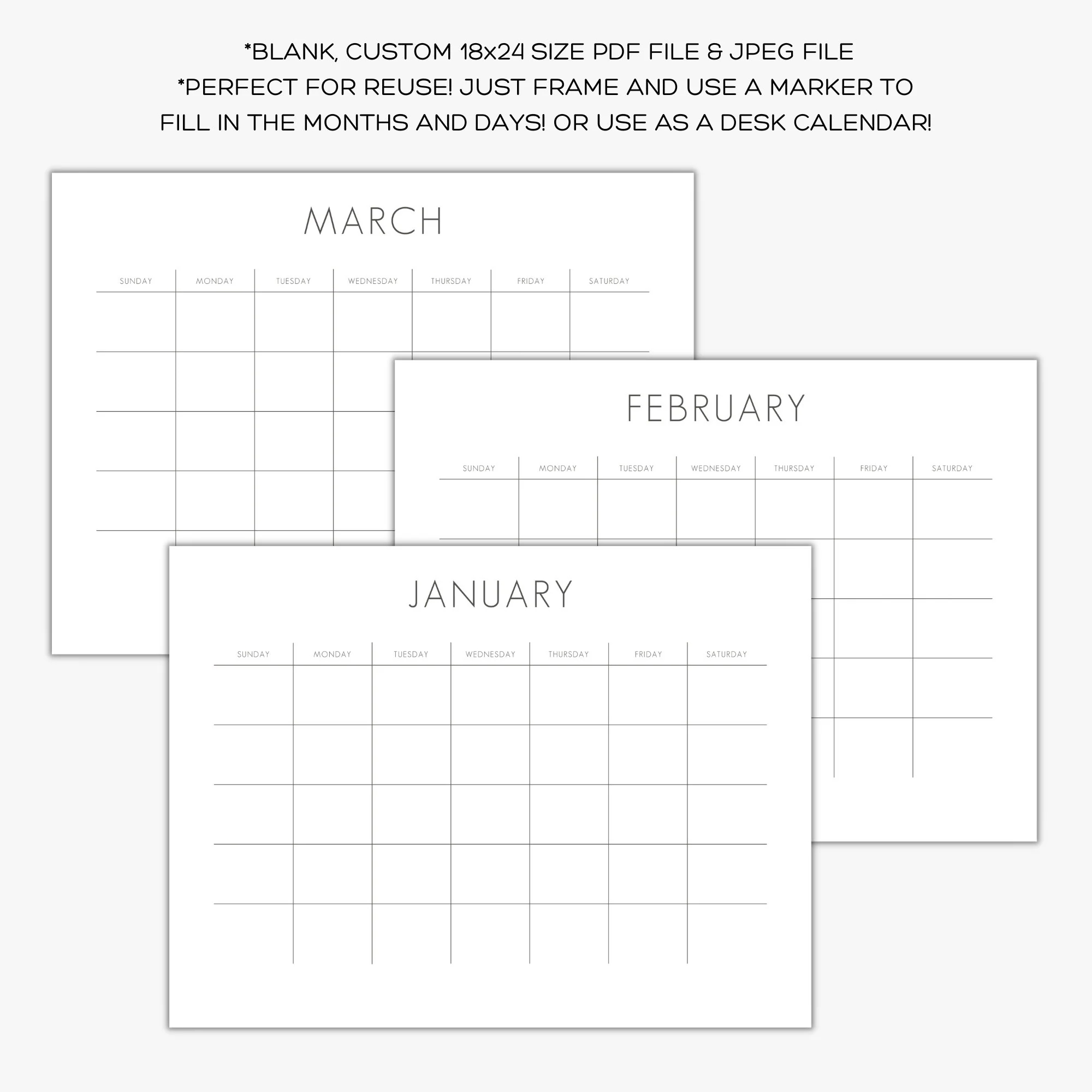 Pretty Printable Custom Calendar Pages Blank