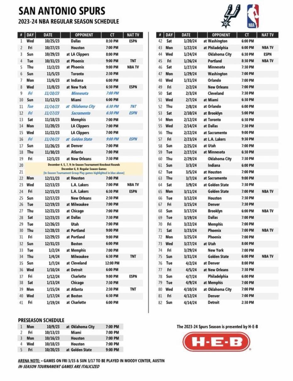 2023 2024 Schedule R NBASpurs