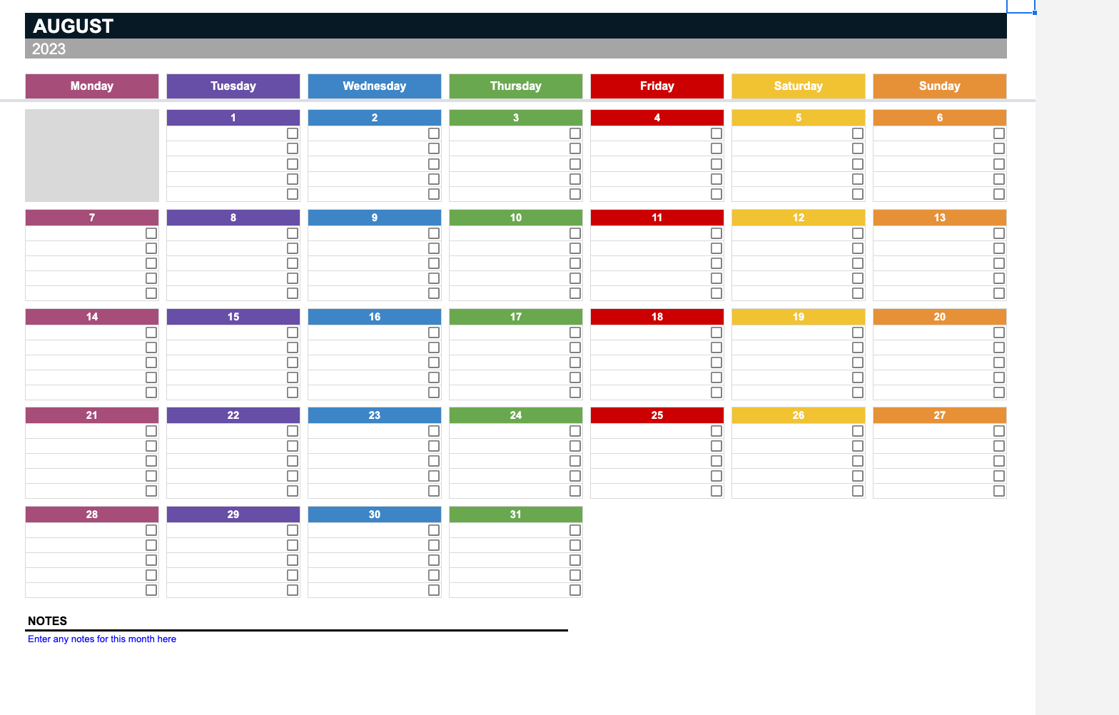 2023 Calendar Spreadsheet Template 2023 Calendar Spreadsheet Template