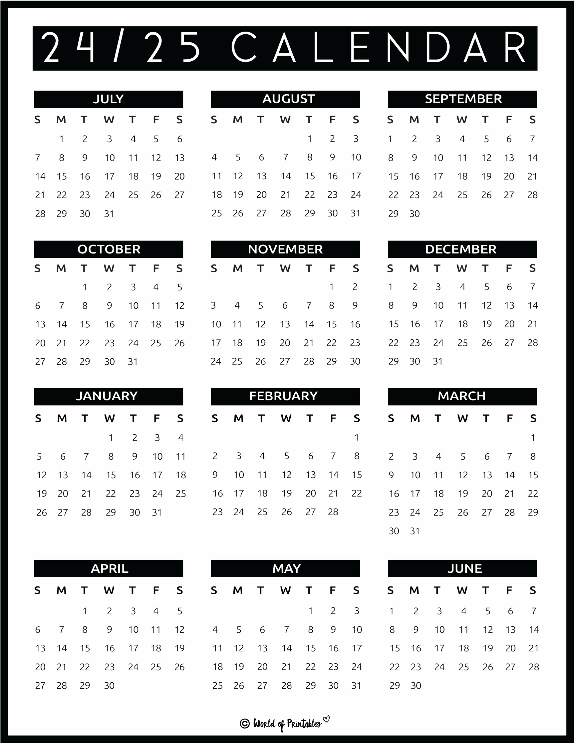 2024 2025 Calendar Free Printables World Of Printables 2024 2025 Calendar Free Printables World Of Printables