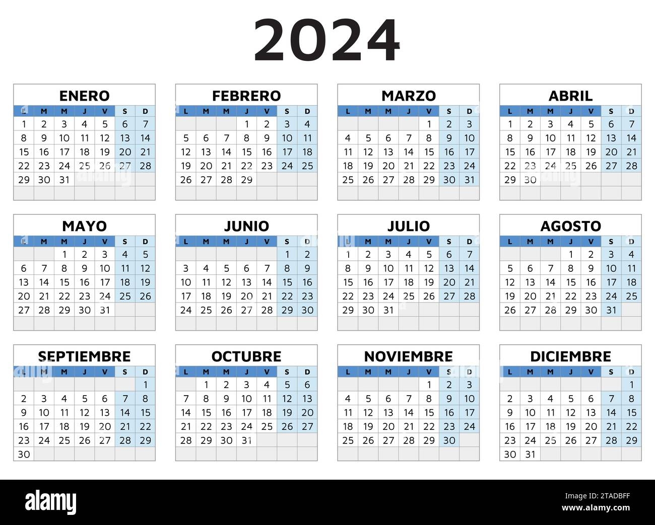 2024 Spanish Calendar Printable Vector Template Illustration In Spain Horizontal Plan Your Year Stock Vector Image Art Alamy