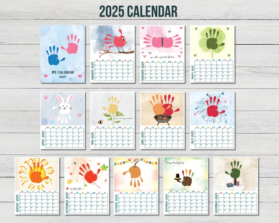 2025 12 Month Handprint Calendar DIY Kid Toddler Baby Craft Calendar Handprint Kids Memory Book Handprint Art Bundle 2025 Kids Calendar Etsy