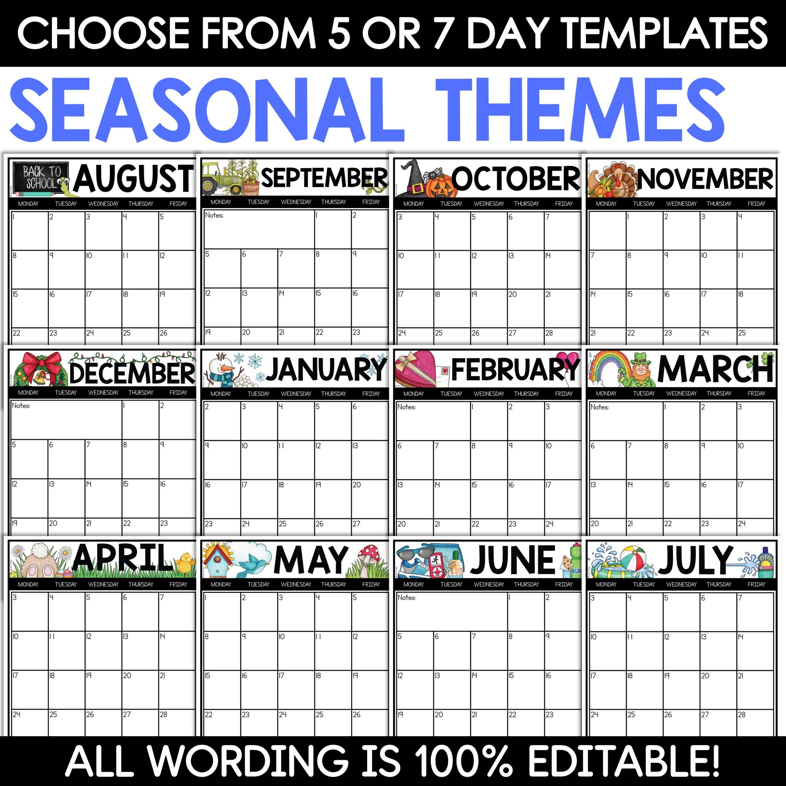 2025 2026 Editable Monthly Calendar Templates Digital Planner Stickers With Free Updates A Love Of Teaching Kim Miller
