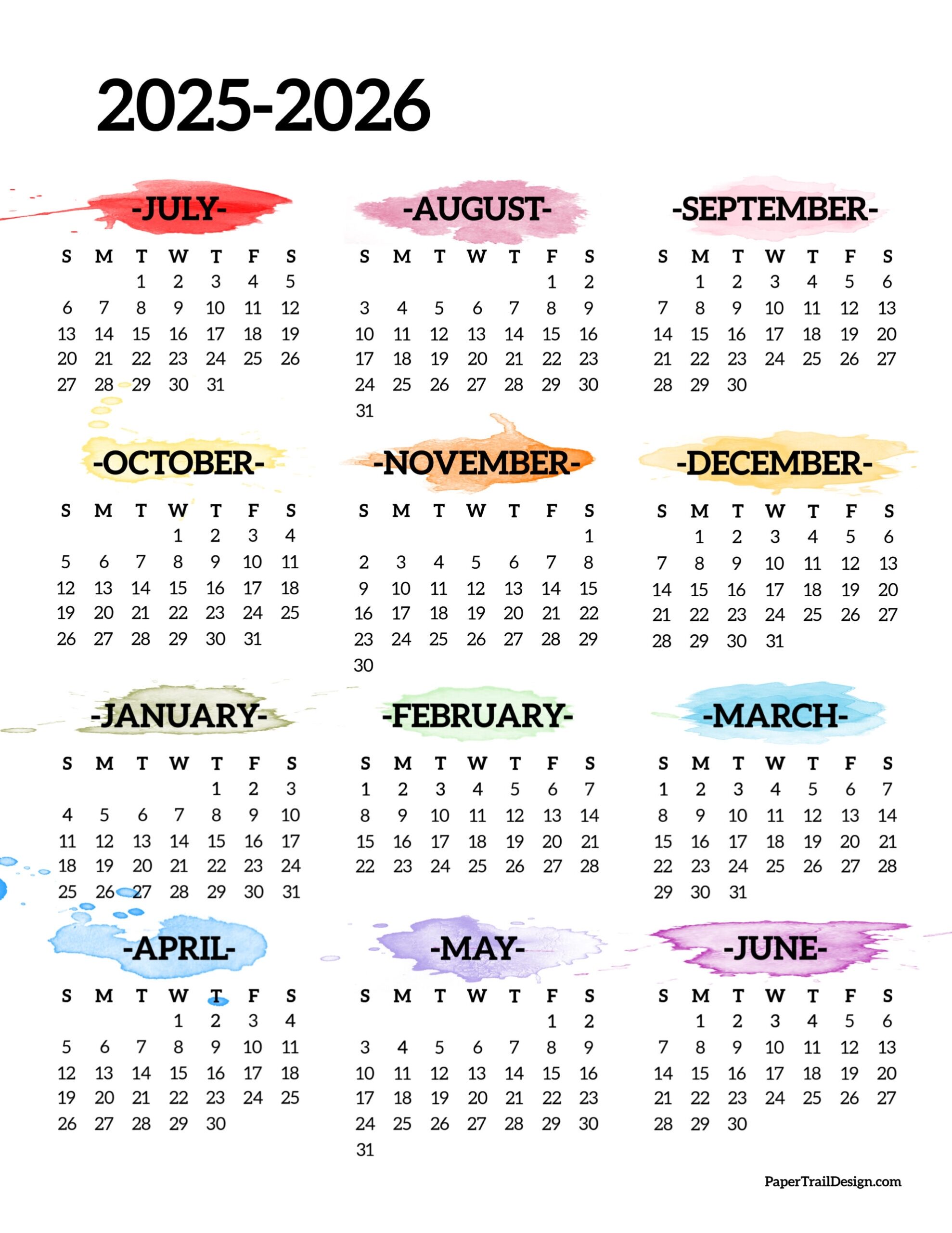 July 2025 Calendar Printable August 2026 Calendar Printable July 2025 Calendar Printable August 2026 Calendar Printable