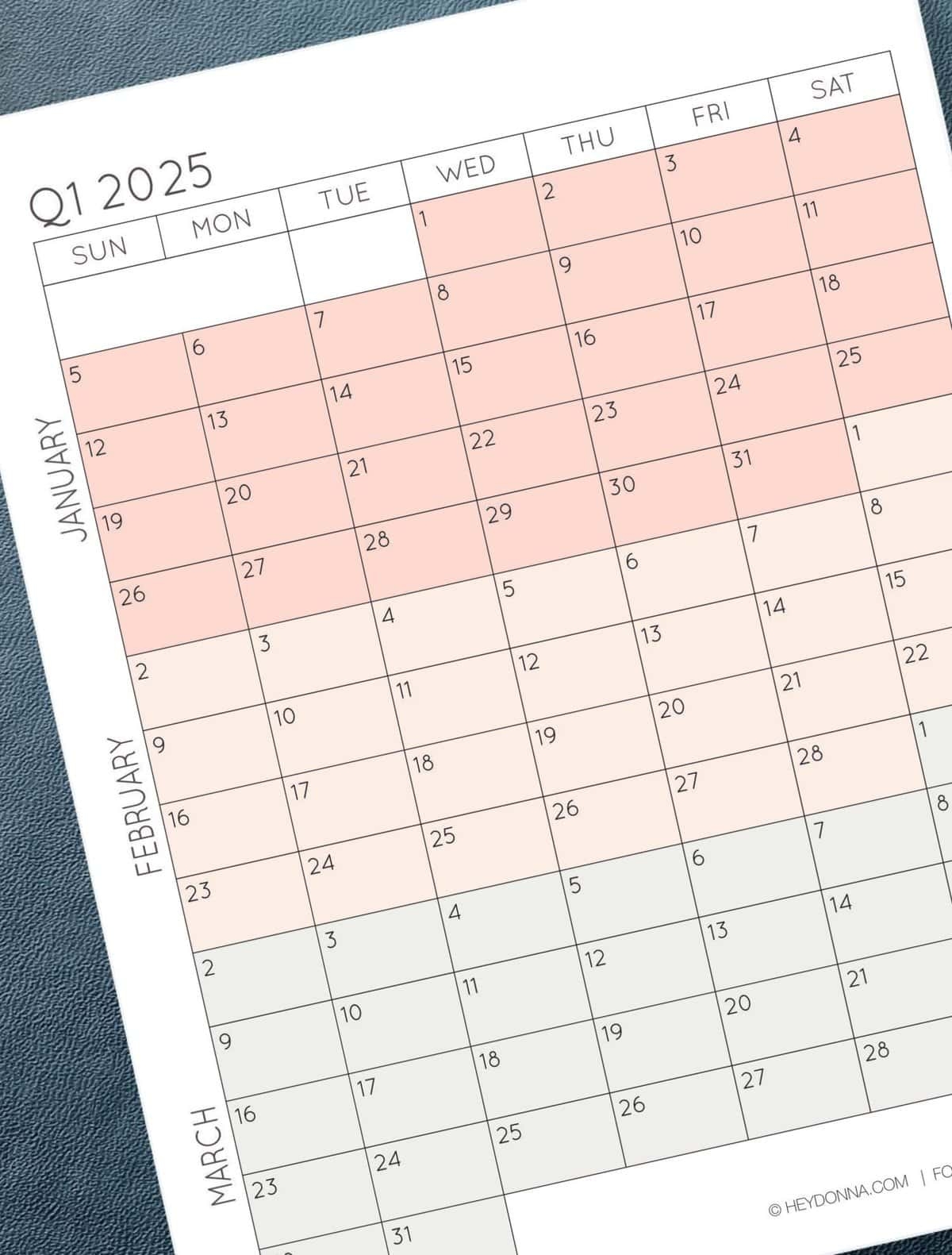 3 Month Printable Calendar 2025
