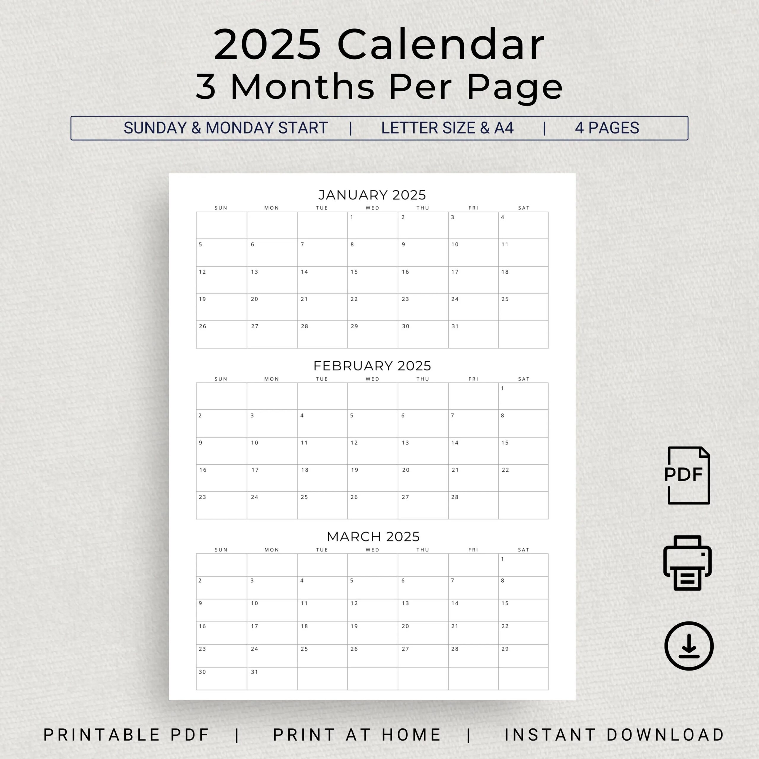 3 Month Calendar Printable Free