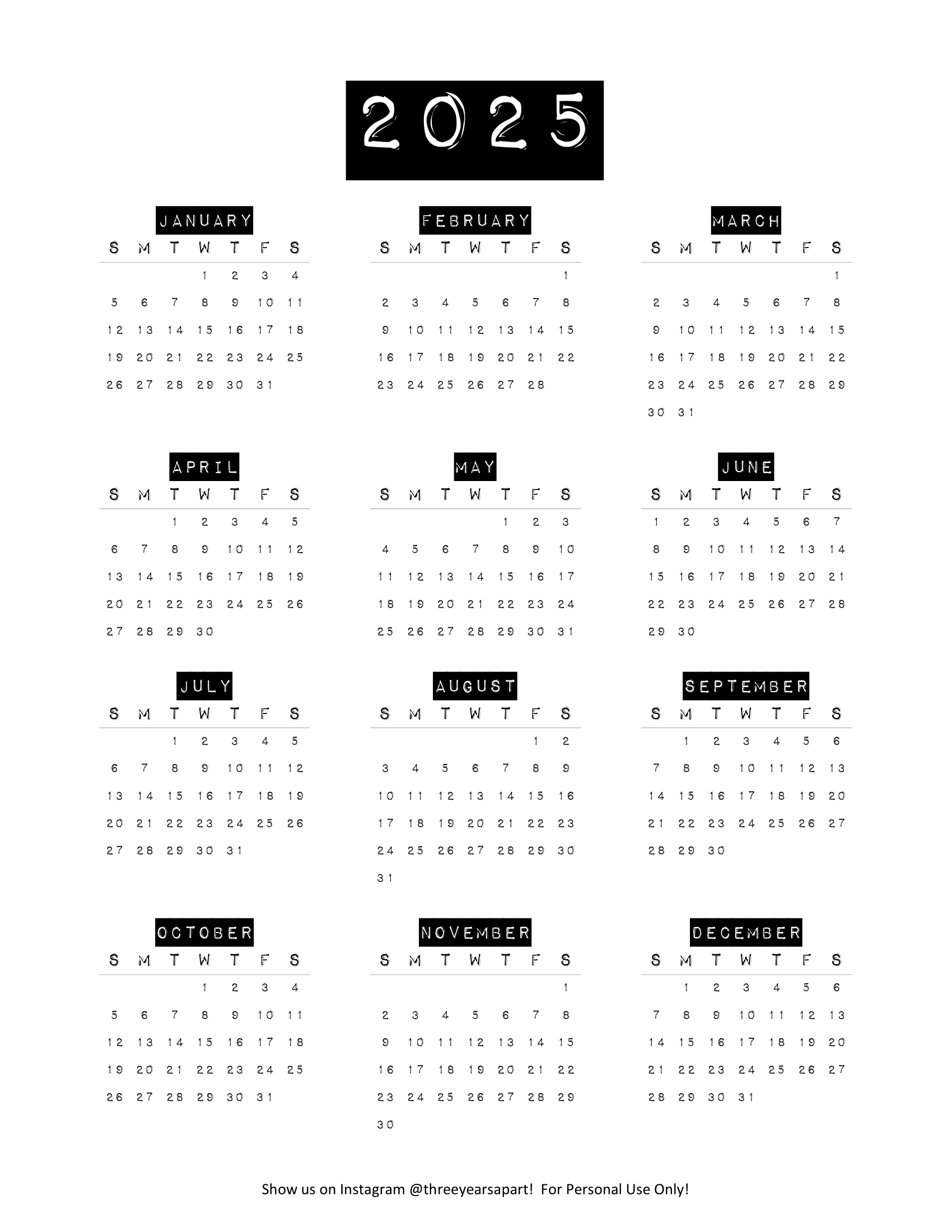 Printable Monthly Calendar 2025 Spread