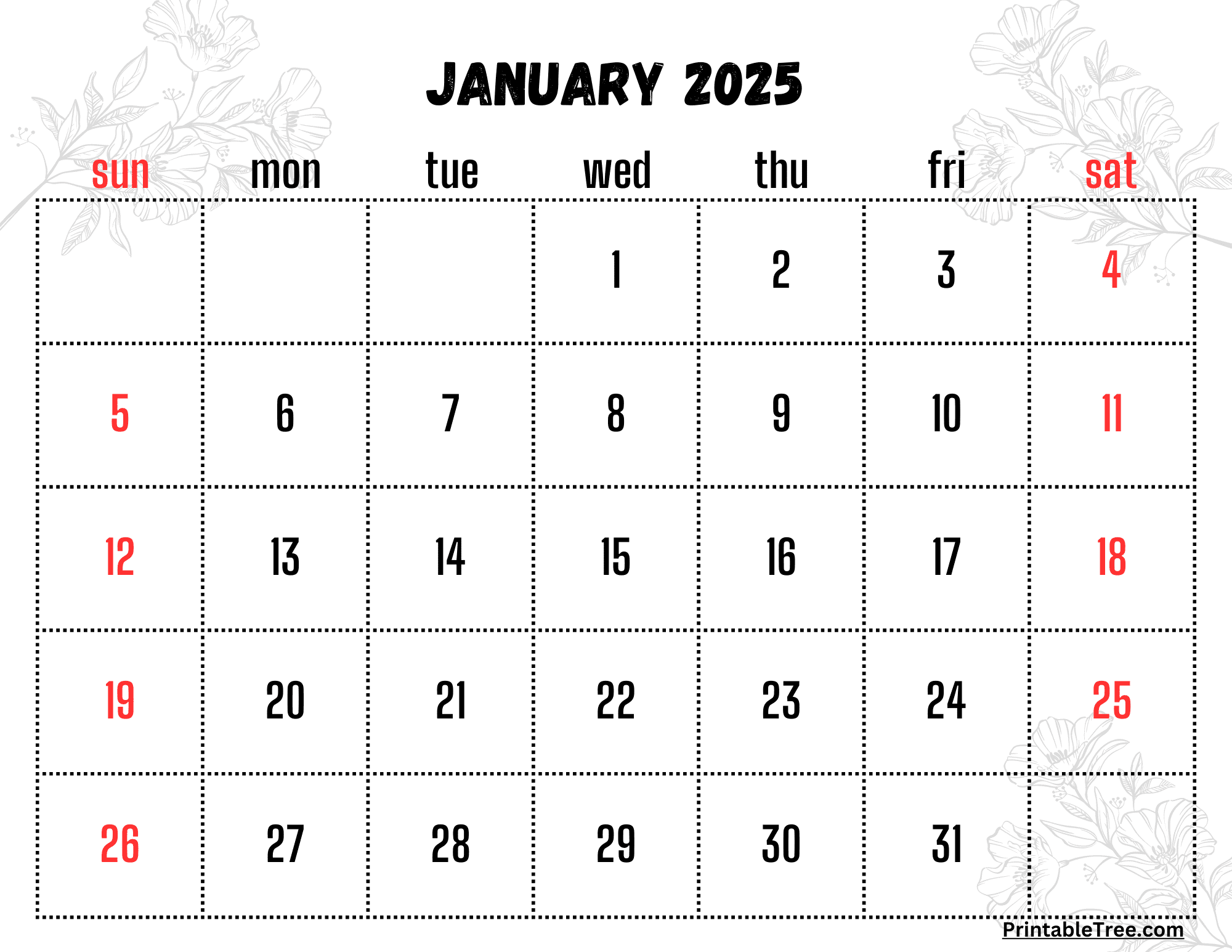 Printable Monthly Calendar 2025