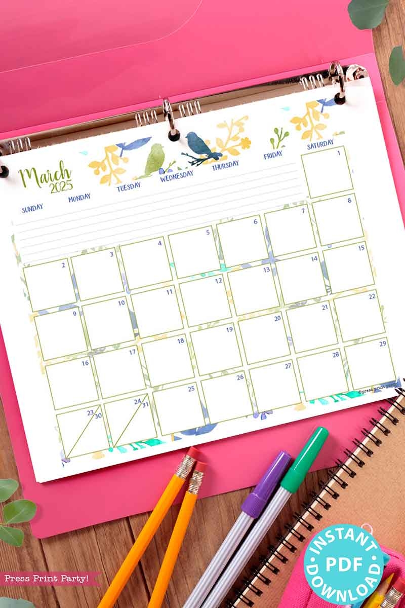 2025 Notebook Planner Monthly Calendar Printable Free