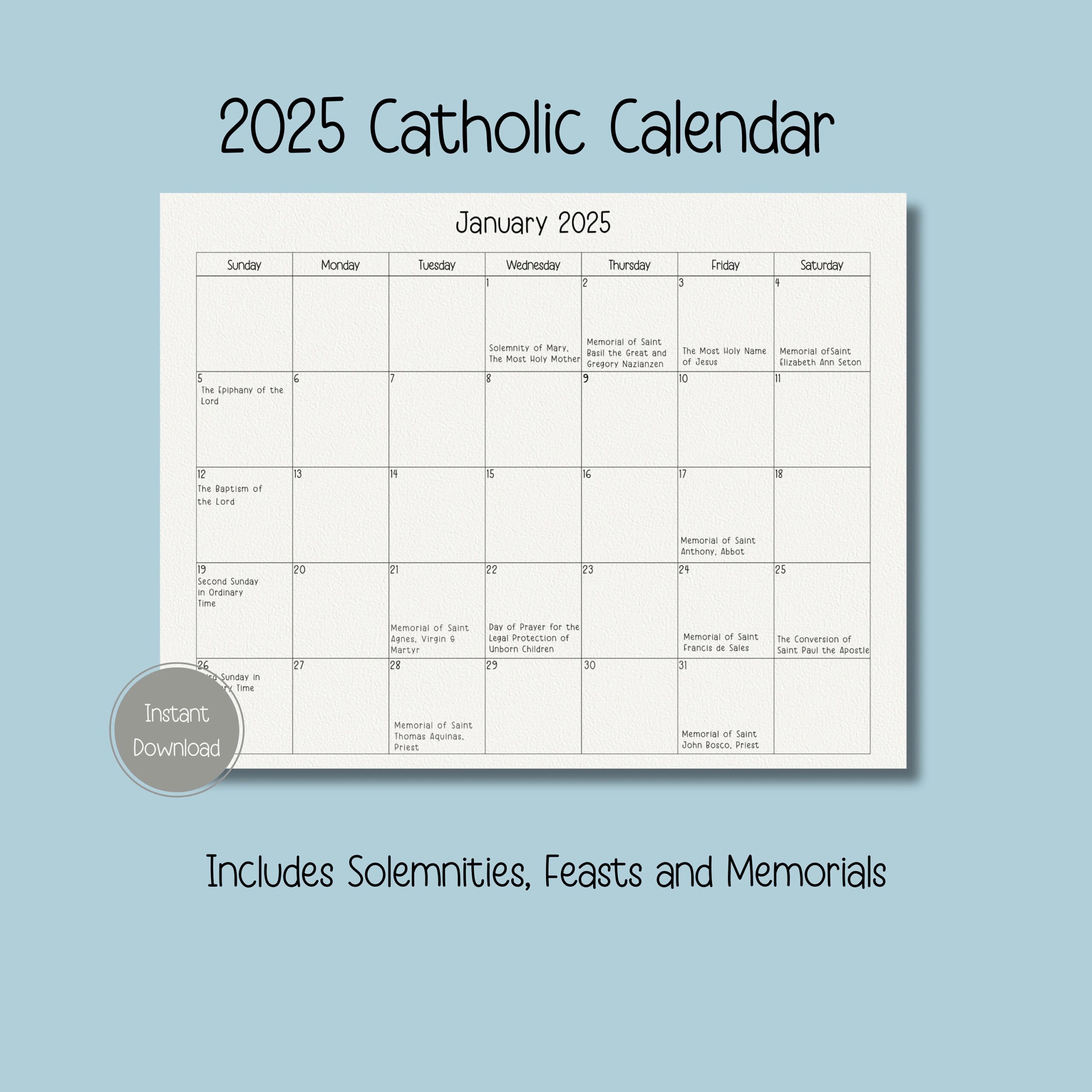 Liturgical Calendar 2025 Printable