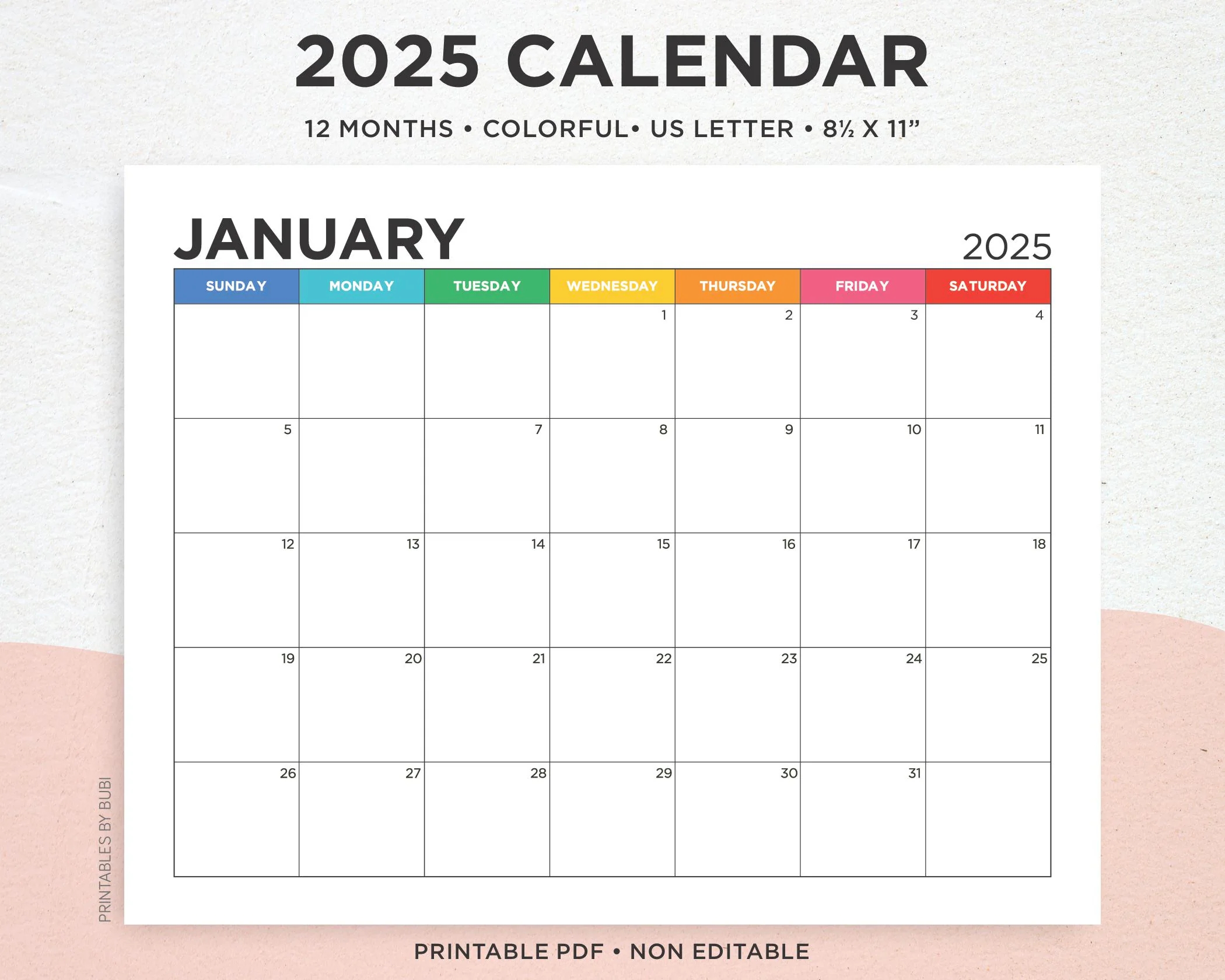 2025 Colorful Calendar Printable 12 Month Printable Calendar PDF Download Yearly Calendar 2025 Wall Calendar Desk Calendar US Letter Etsy 2025 Colorful Calendar Printable 12 Month Printable Calendar PDF Download Yearly Calendar 2025 Wall Calendar Desk Calendar US Letter Etsy