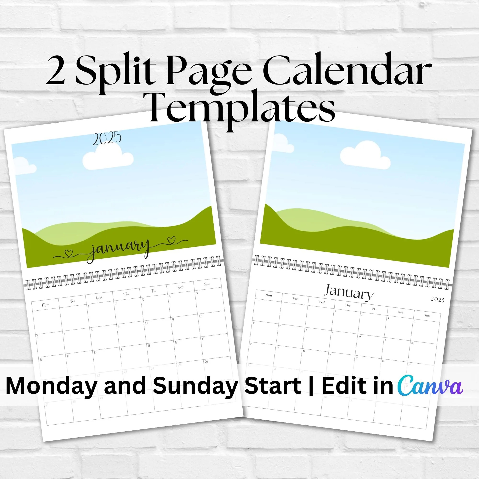 2025 custom photo calendar templates 2025 create personalized gift calendars resell calendar editable canva templates split page calendar etsy