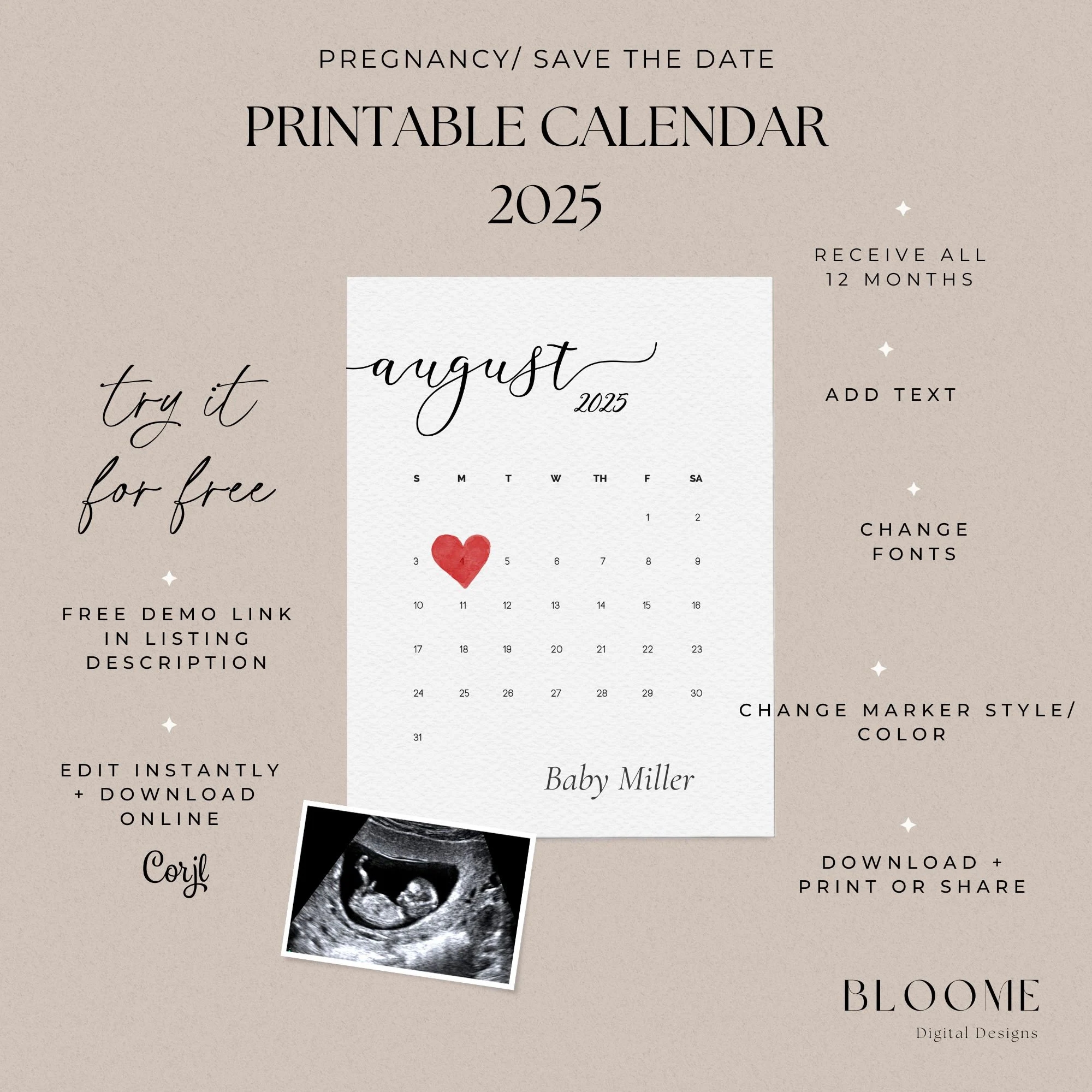 2025 Editable Calendar Instant Download Pregnancy Announcement Calendar Save The Date Calendar Etsy 2025 Editable Calendar Instant Download Pregnancy Announcement Calendar Save The Date Calendar Etsy