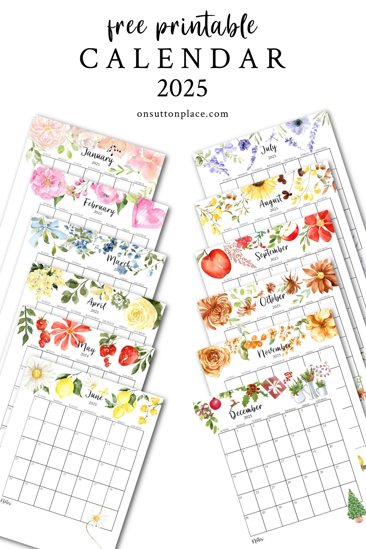Free Printable Monthly 2025 Calendars