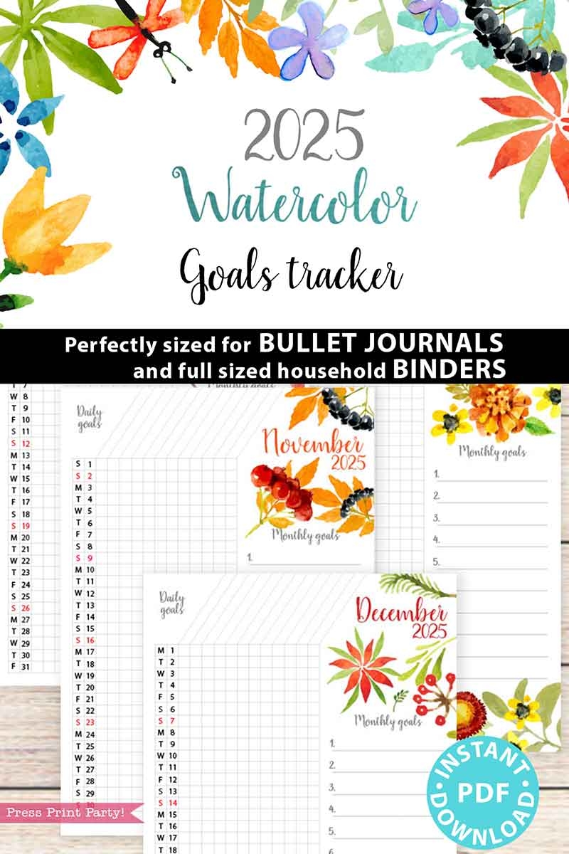 2025 Habit Tracker Printable Goal Setter Watercolor Habit Tracker 