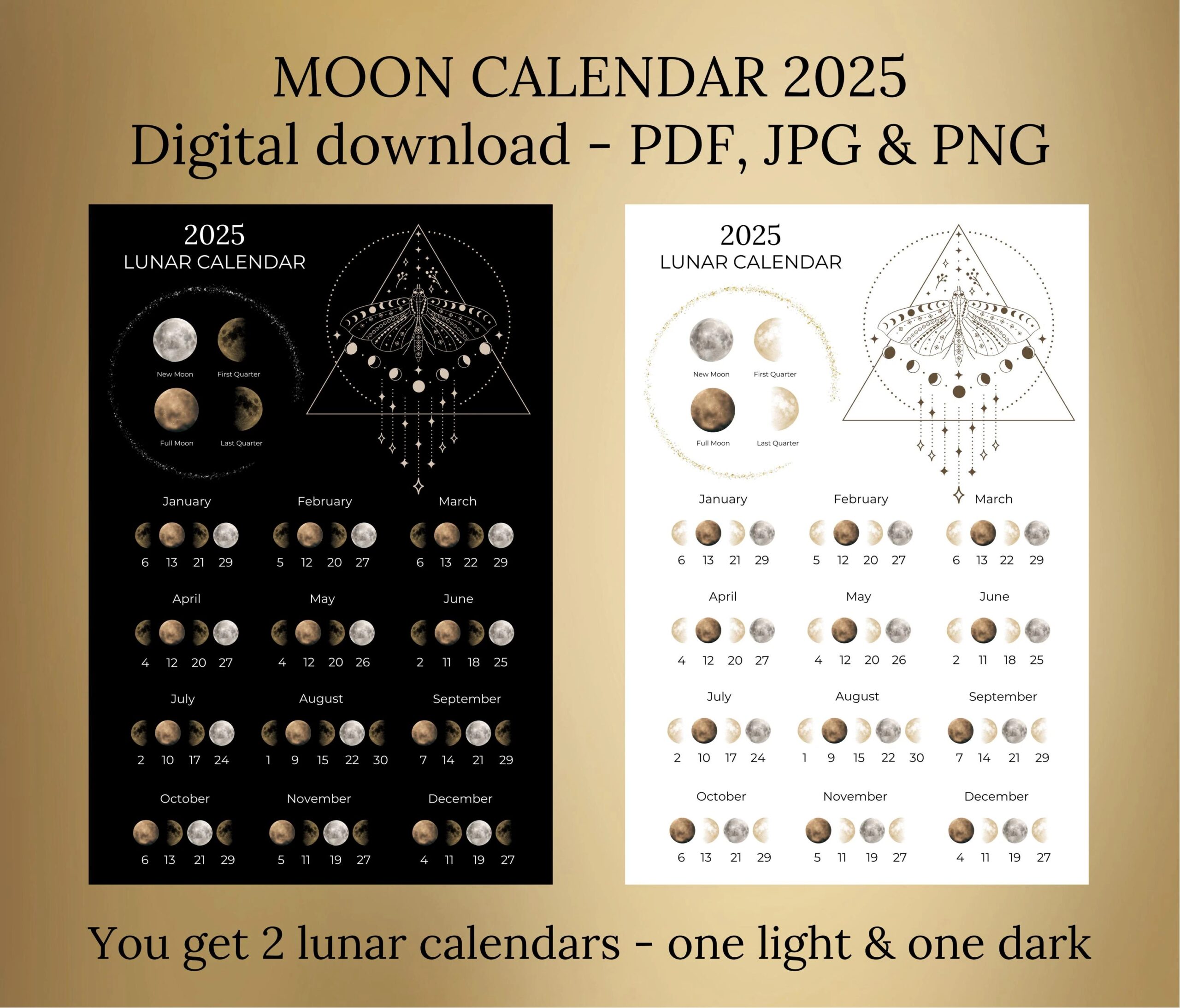 2025 lunar calendar witches rituals wicca pdf png digital download etsy