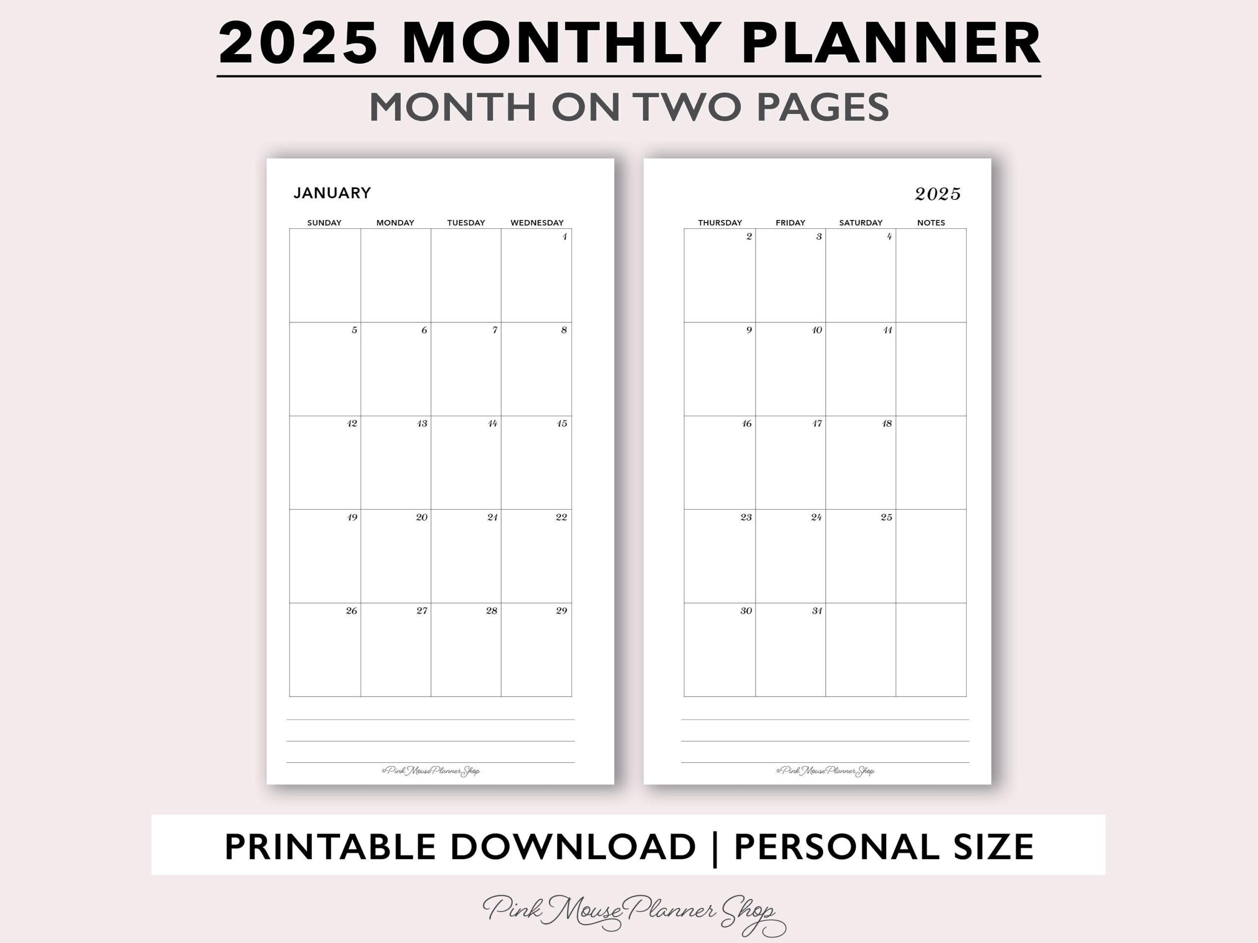 2025 Monthly Printable Planner Inserts Month On 2 Pages Calendar Template Printable Two Page Monthly Calendar For Personal Size Planners Etsy 2025 Monthly Printable Planner Inserts Month On 2 Pages Calendar Template Printable Two Page Monthly Calendar For Personal Size Planners Etsy