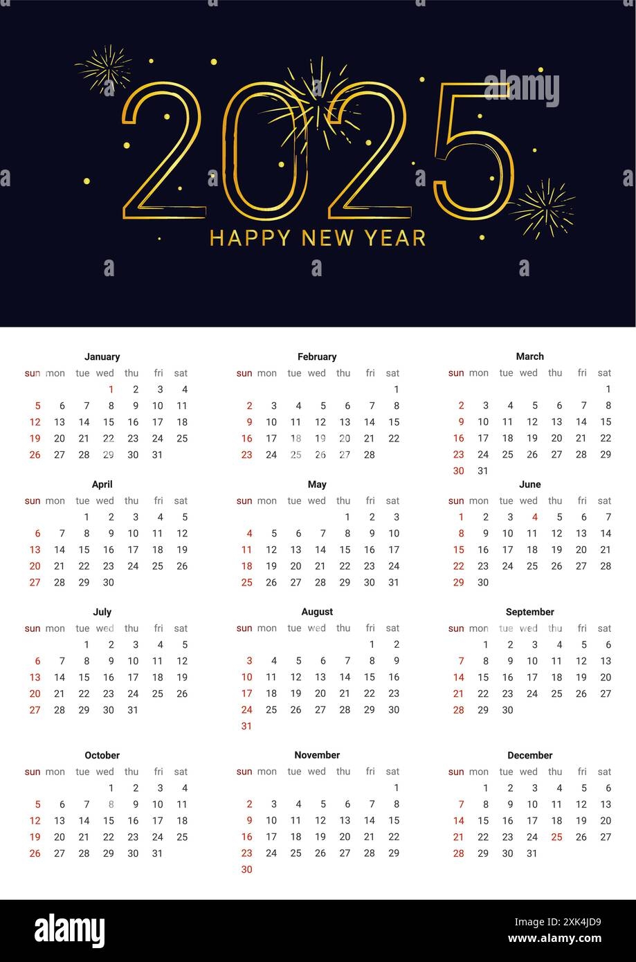 2025 New Year Asian Chinese Calendar Template Wall Calendar Planner Organizer For Print Firework Vector Illustration Stock Vector Image Art Alamy