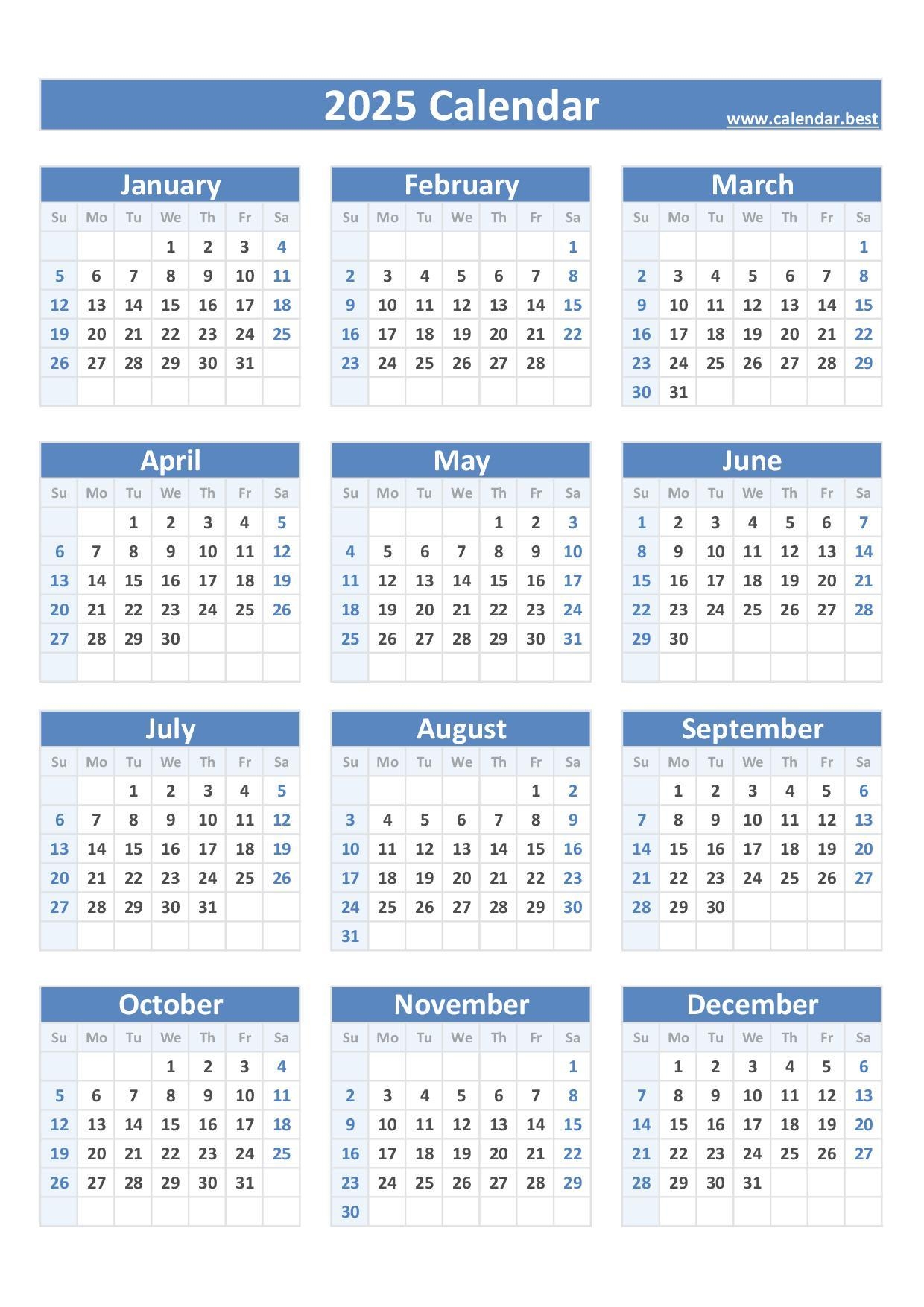 Free Printable Portrait Monthly Calendar 2025