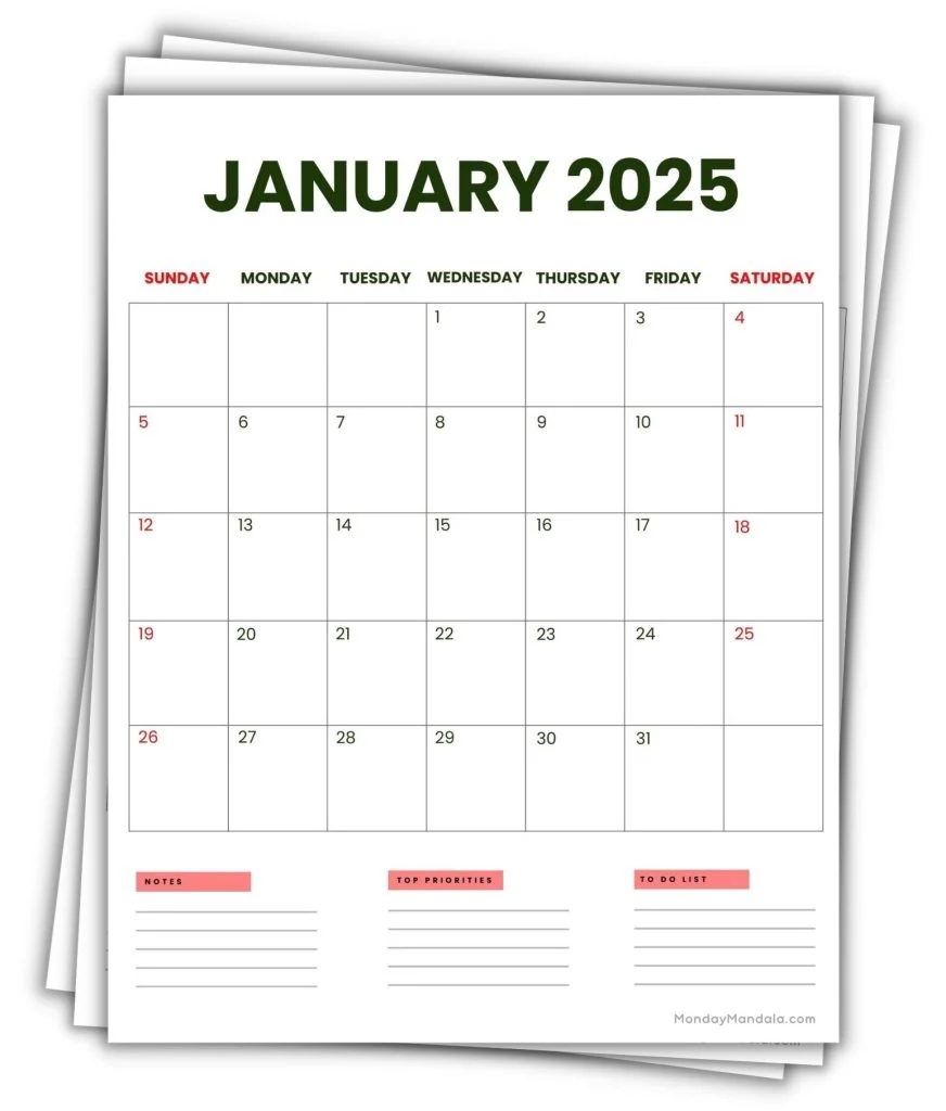 2025 Monthly Printable Free Calendar With Holidays