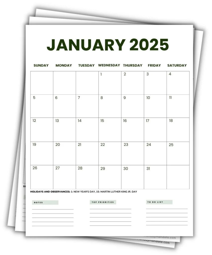 2025 Free Printable Calendar Portrait