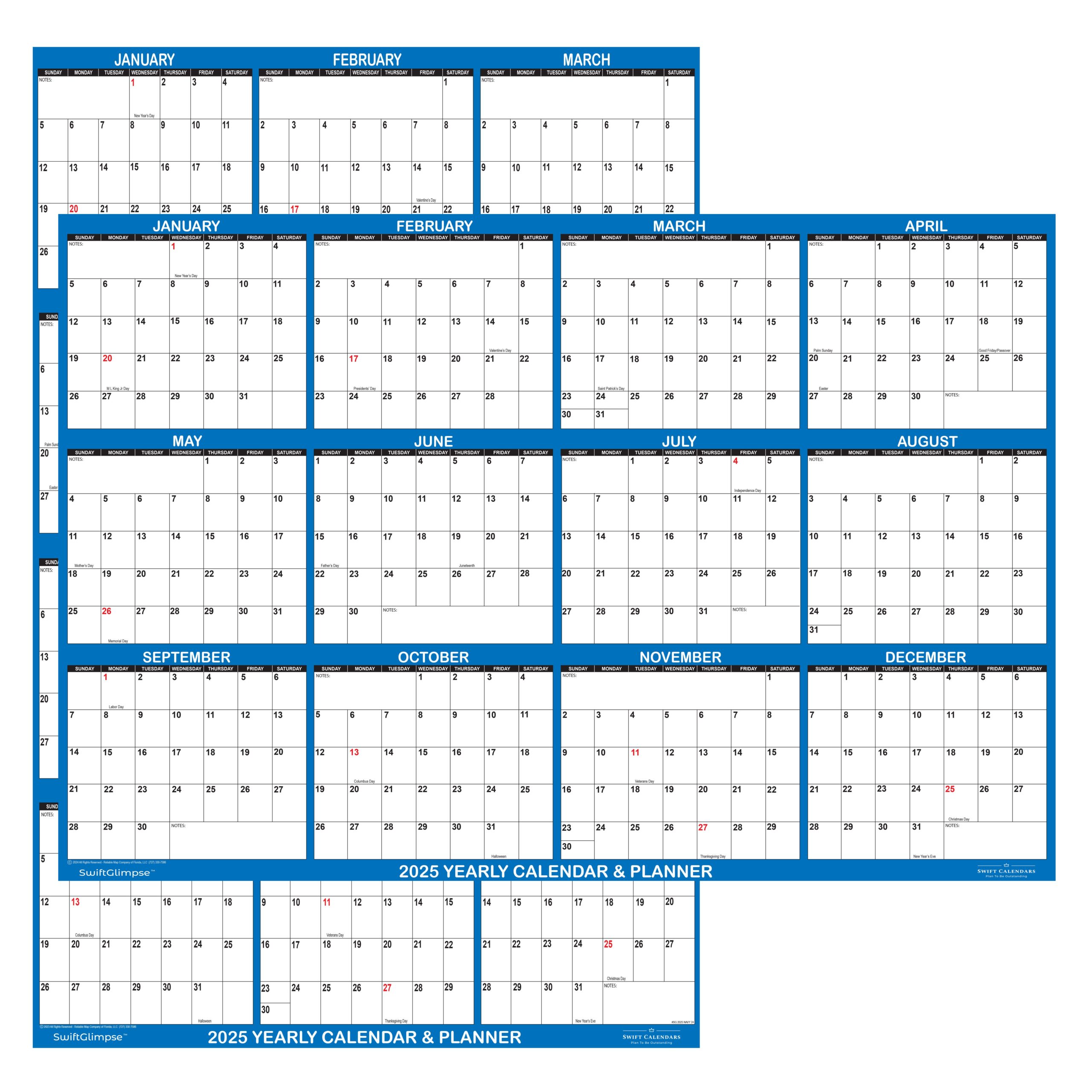 2025 Wall Calendar Extra Large 32 X 48 Reversible SwiftGlimpse Navy 