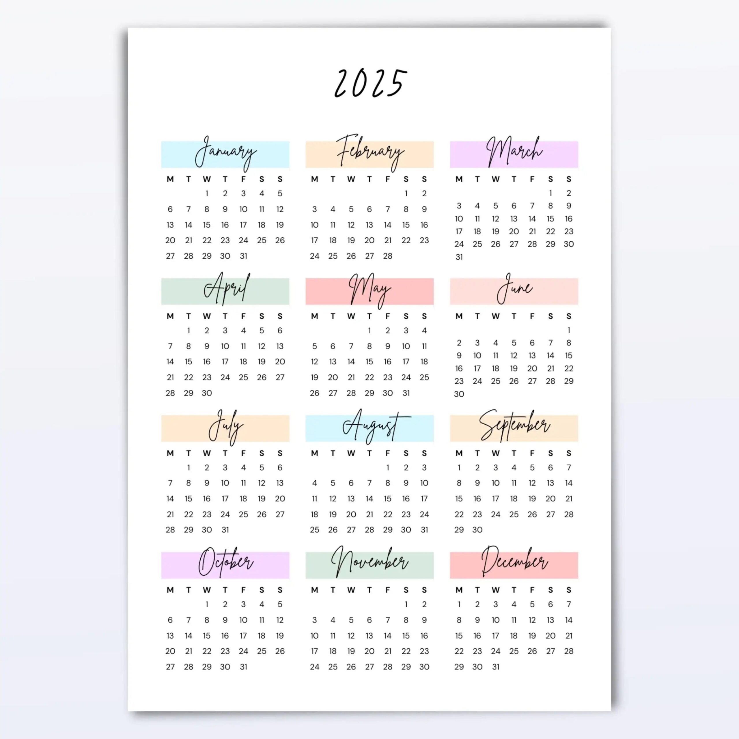 Printable 2025 Yearly Calendar With Open Boxes