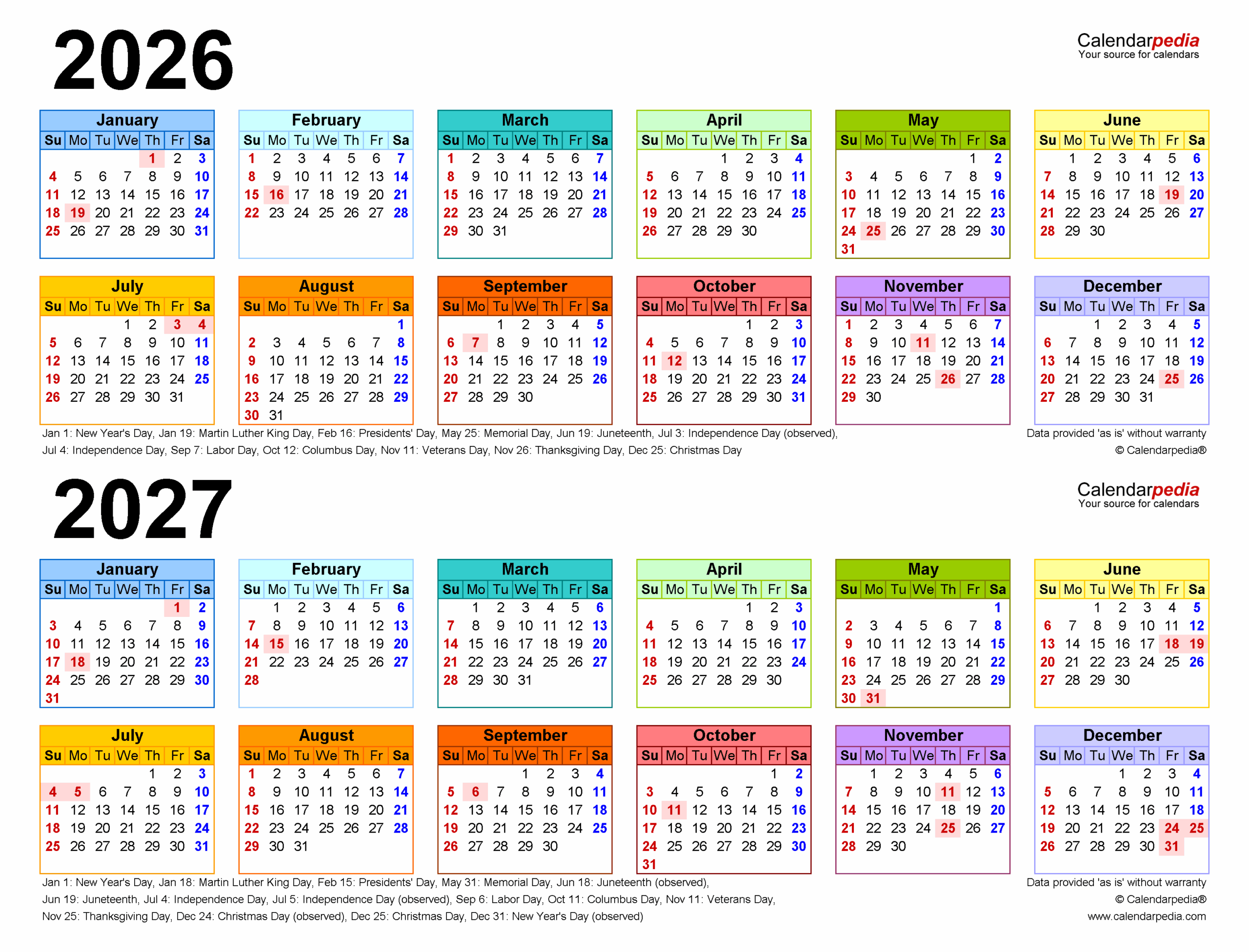 2026 2027 Two Year Calendar Free Printable PDF Templates