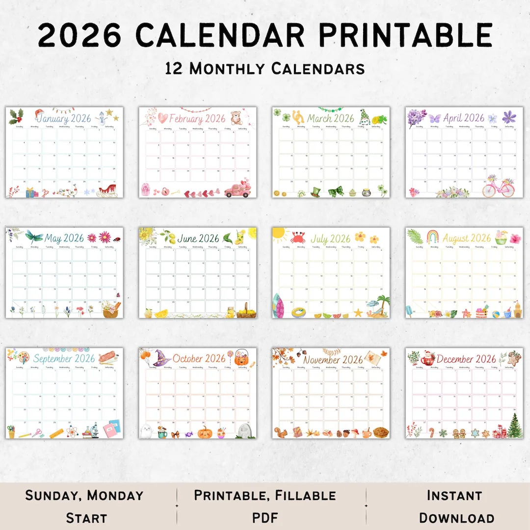 2026 calendar printable printable wall calendar kids calendar 2026 editable calendar kids monthly planner digital planner homeschool etsy