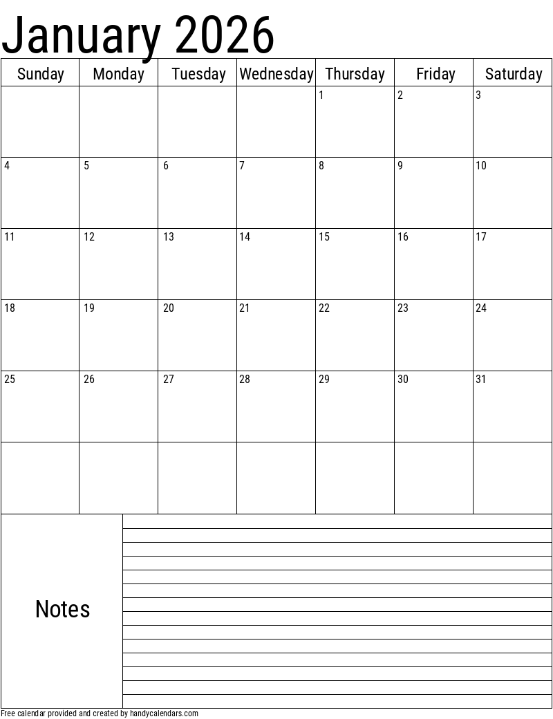 2026 January Printable Calendar 2026 January Printable Calendar