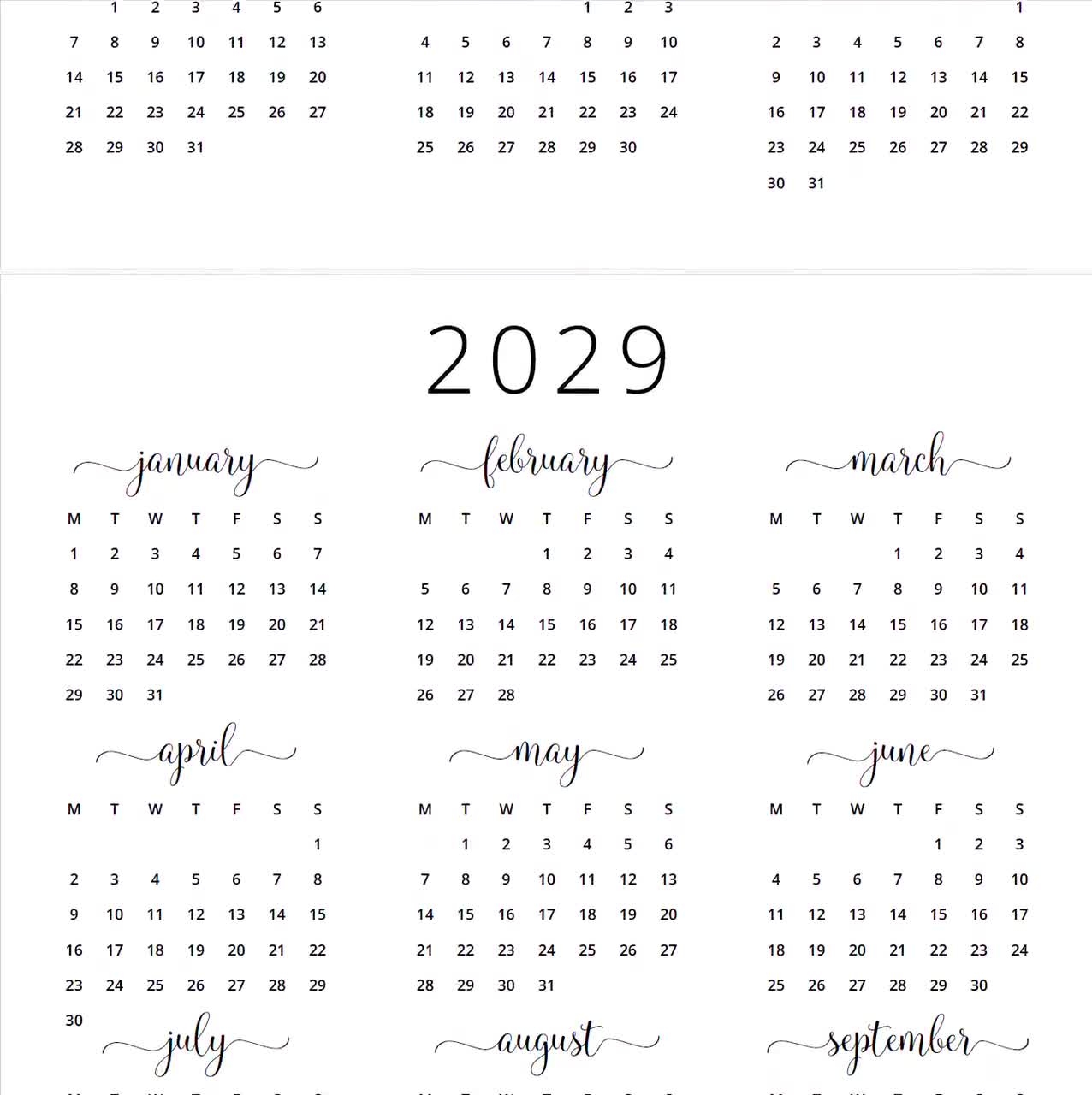 2029 Yearly Calendar 2029 Annual Calendar Printable 2029 Calendar Vertical 2029 Wall Calendar A3 A4 Letter Size Desk Calendar 2029 Print PDF Etsy