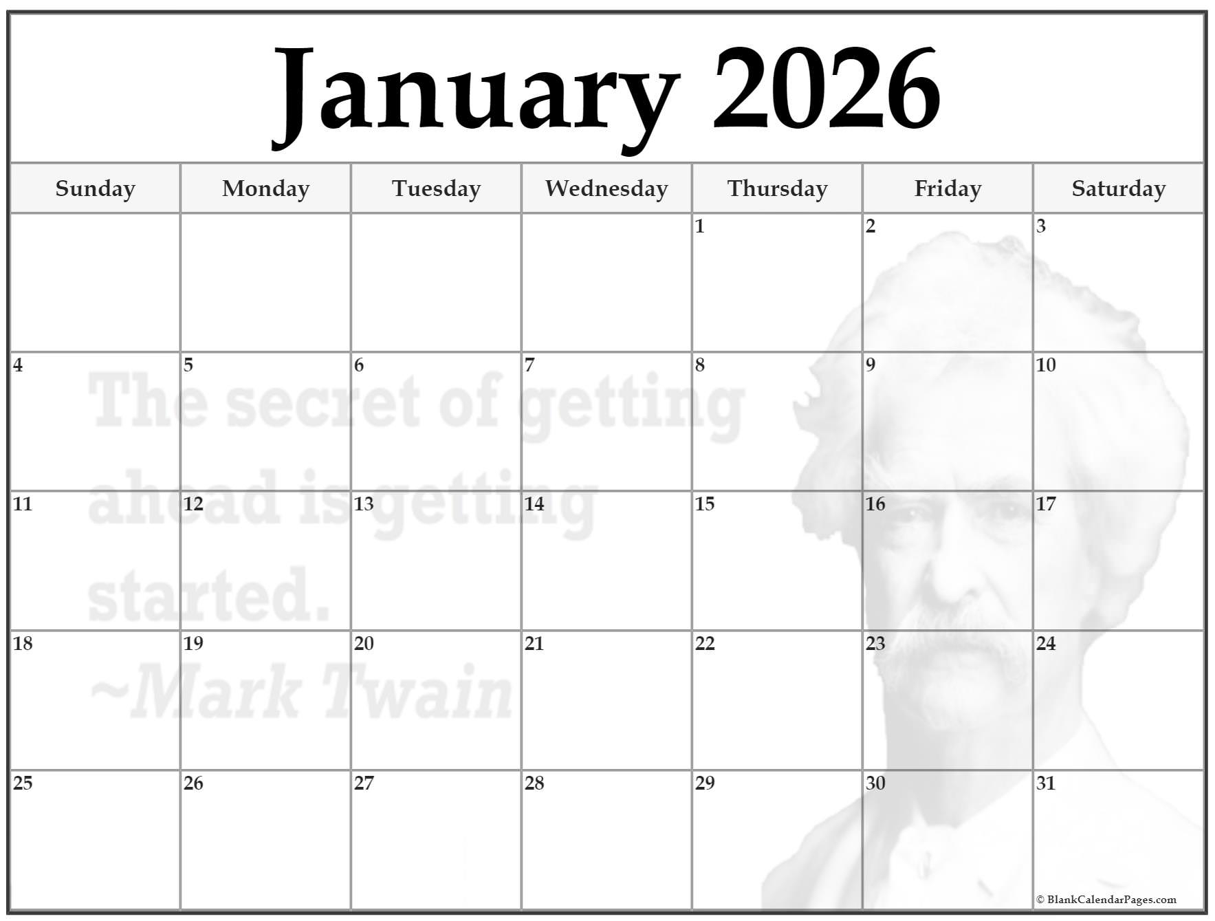 2026 Printable January Calendar