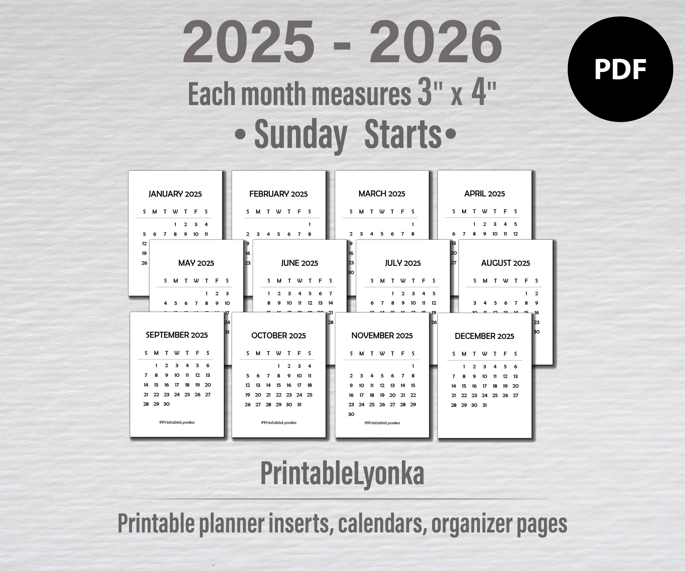 3 x 4 mini calendars 2025 2026 printable pdf etsy 3 x 4 mini calendars 2025 2026 printable pdf etsy
