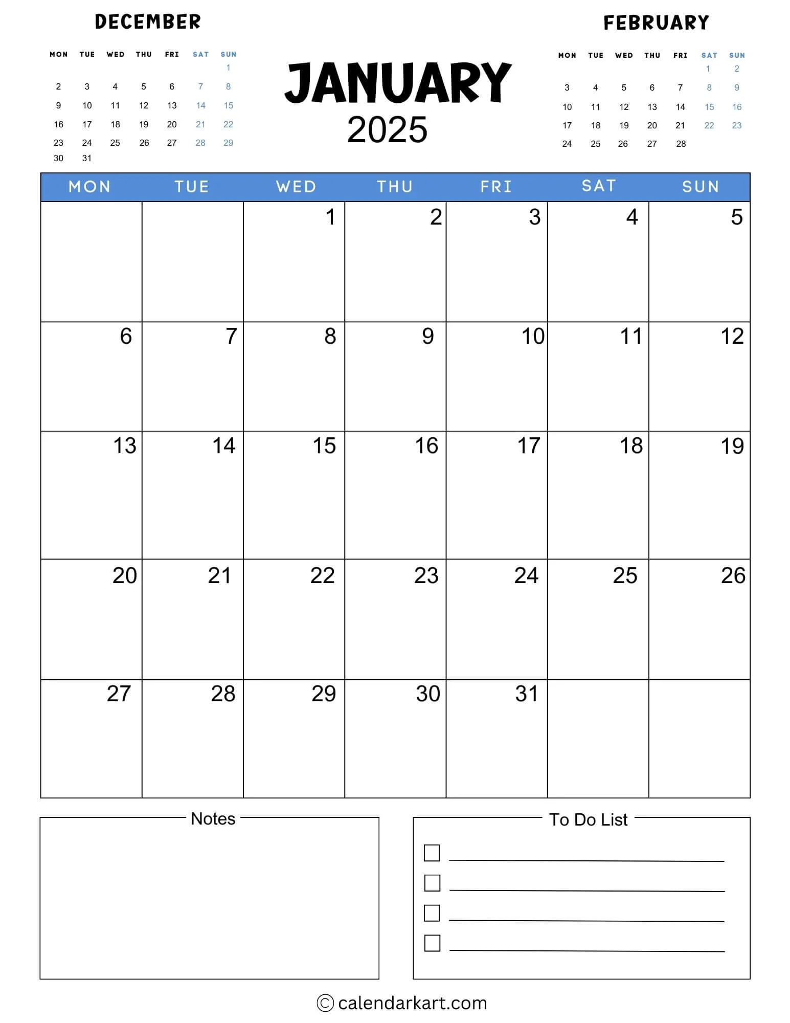 40 Printable January 2025 Calendars Free Pdf Calendarkart