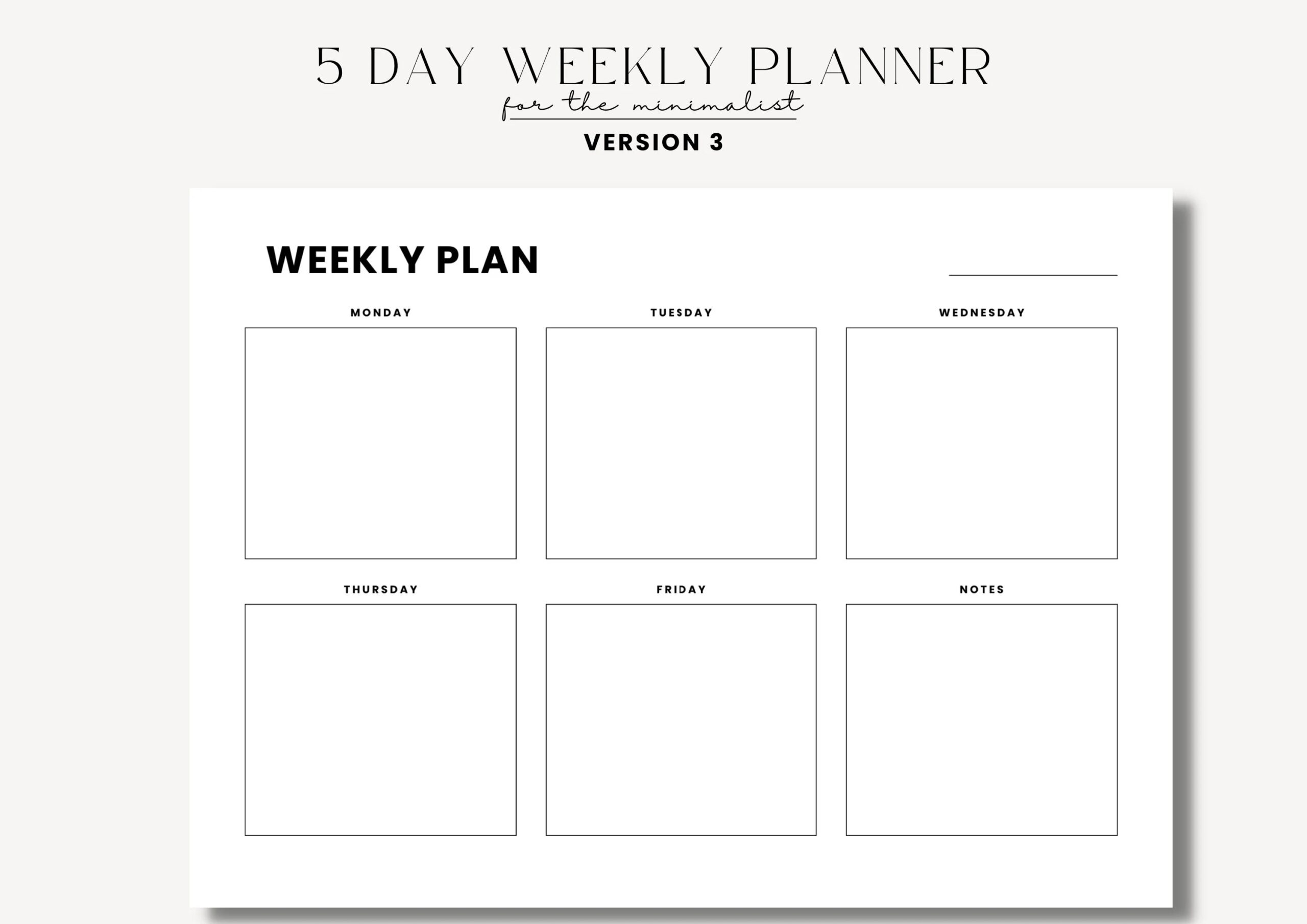 5 Day Weekly Planner Printable Minimalist Weekly Schedule Weekly Planner Week At A Glance Weekly Planner Landscape Printable Week Plan Etsy