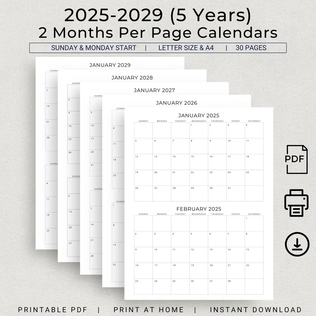 5 years calendar 2025 to 2029 2 months per page calendar minimalist monthly calendar 2025 2026 2027 2028 2029 planner printable calendar pdf etsy uk 5 years calendar 2025 to 2029 2 months per page calendar minimalist monthly calendar 2025 2026 2027 2028 2029 planner printable calendar pdf etsy uk