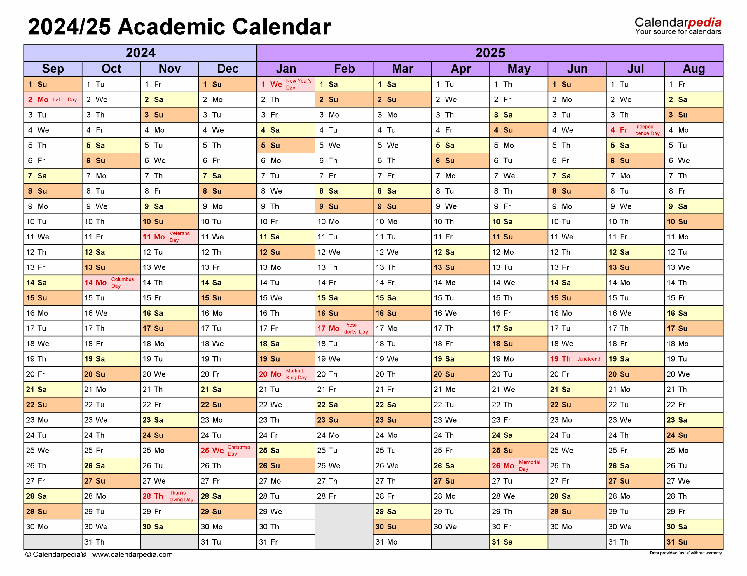 Academic Calendars 2024 2025 Free Printable Excel Templates
