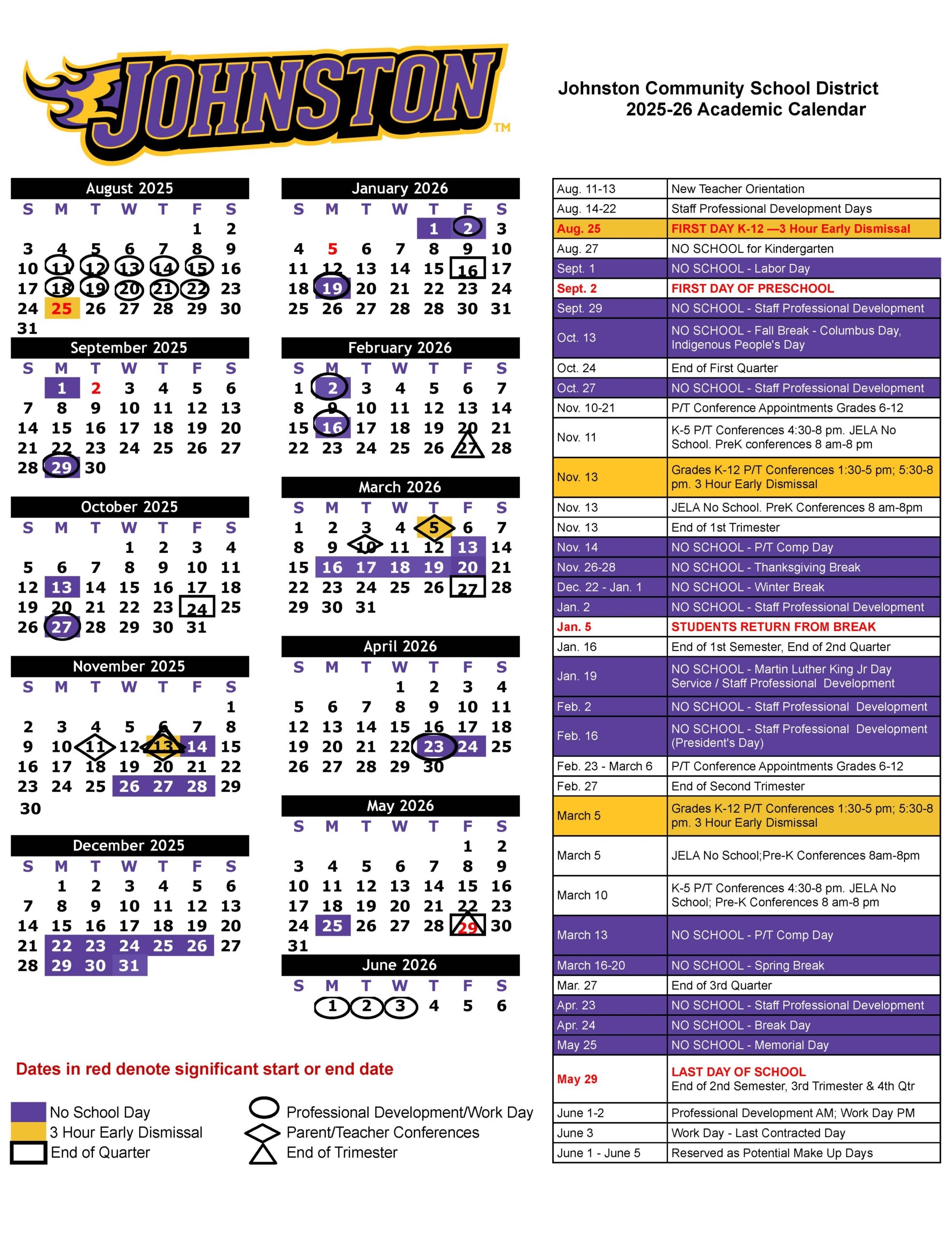 Printable Monthly School Calendar 2025-26