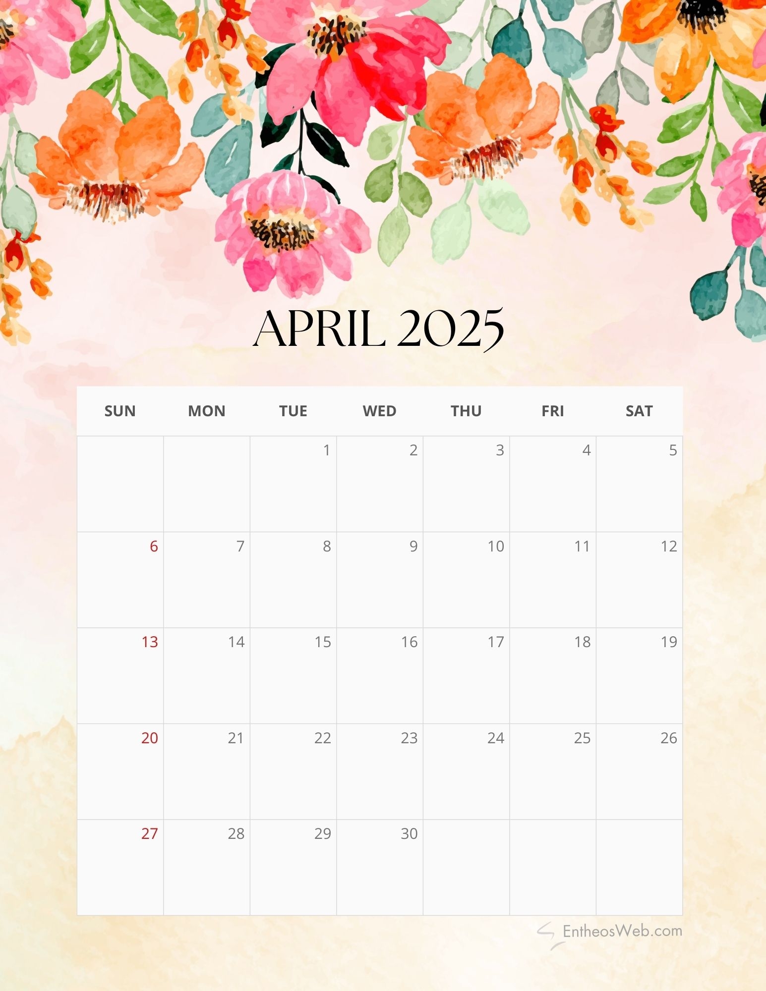 April 2025 Calendar Printables EntheosWeb
