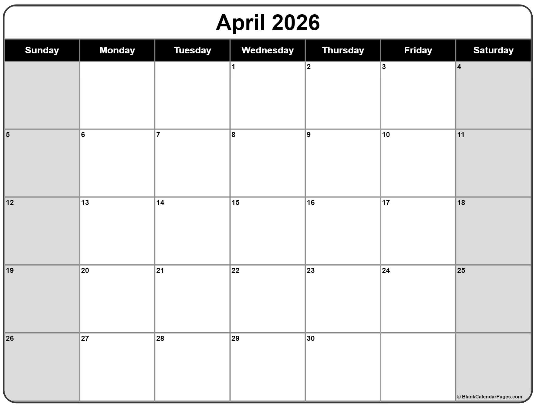 April 2026 Calendar Free Printable Calendars