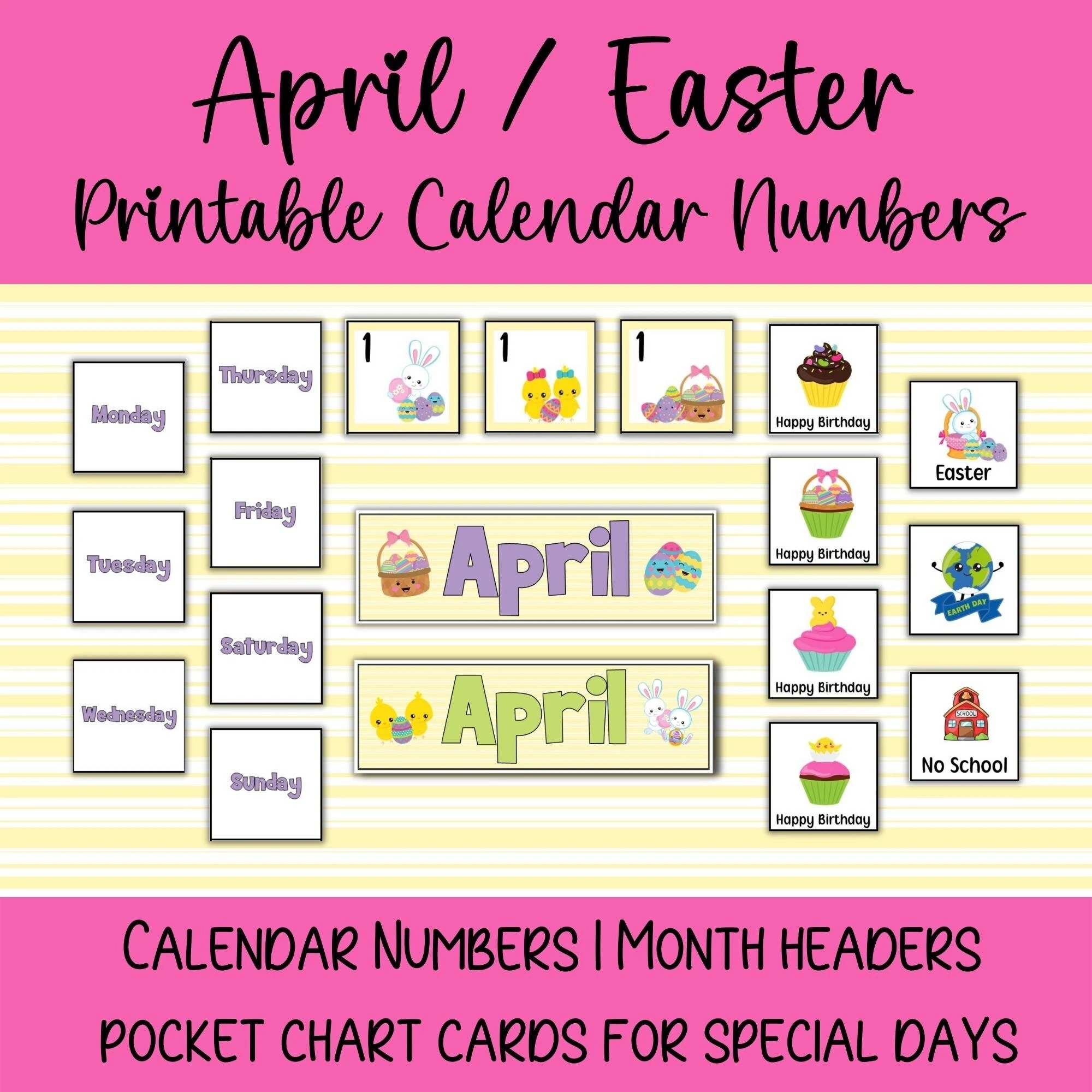 April Calendar Numbers Easter Theme For Pocket Chart Etsy