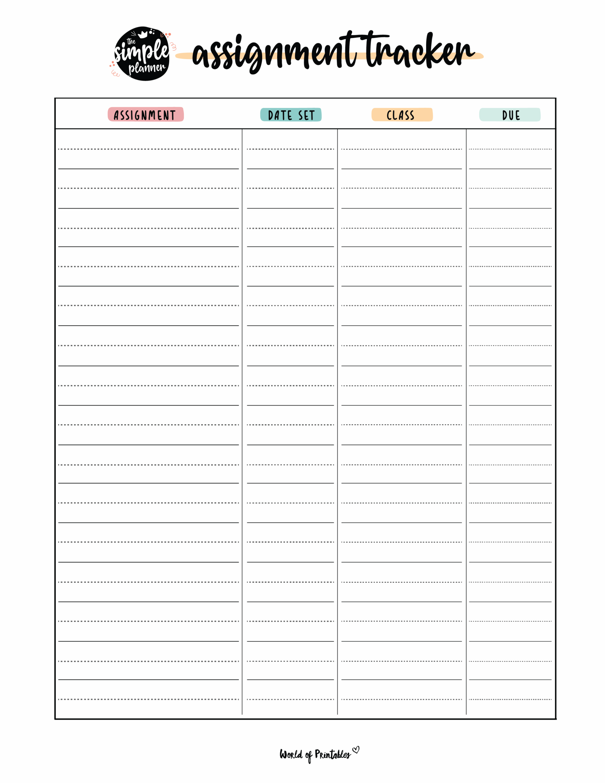 Free Printable Assignment Calendar For Students