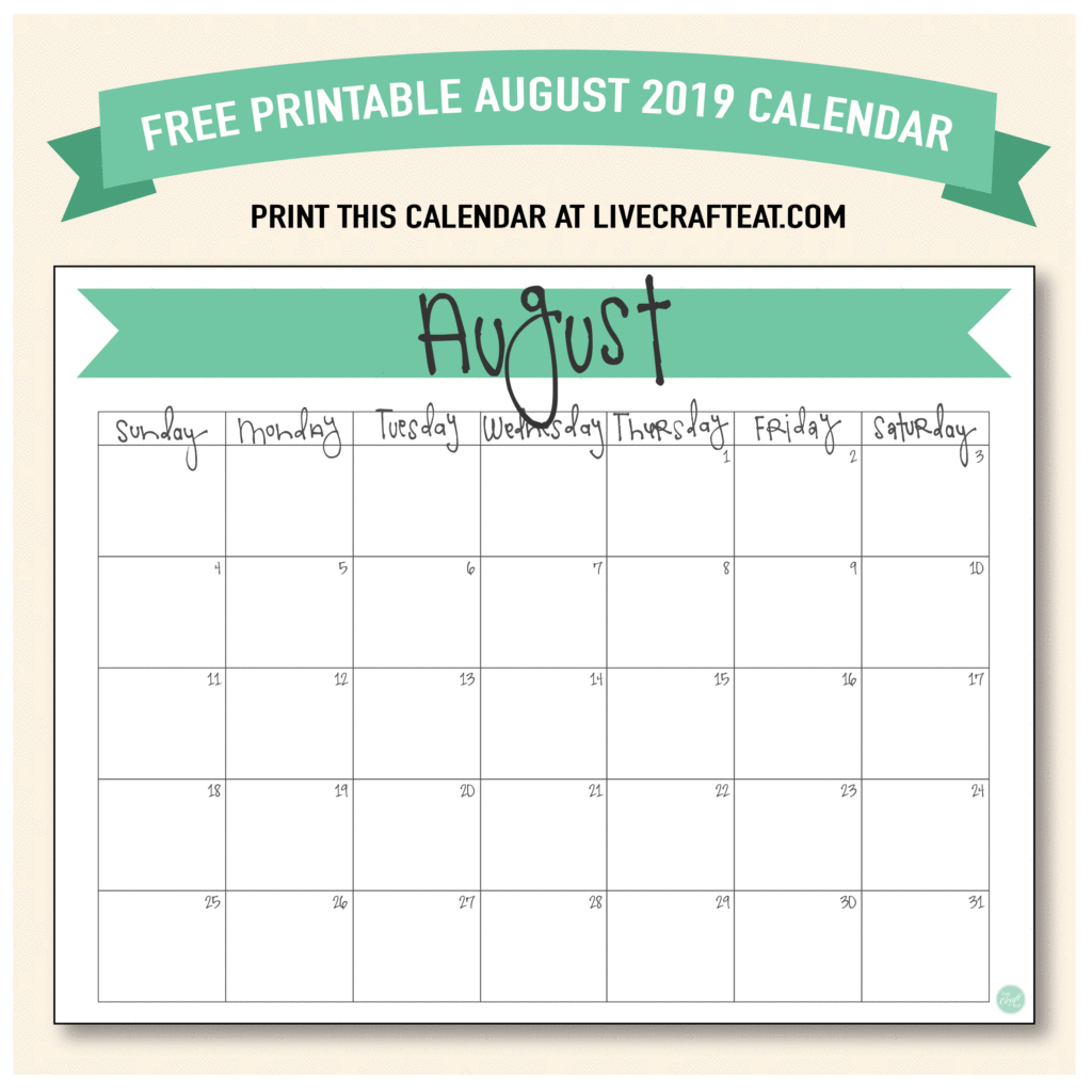 august 2019 calendar free printable live craft eat august 2019 calendar free printable live craft eat