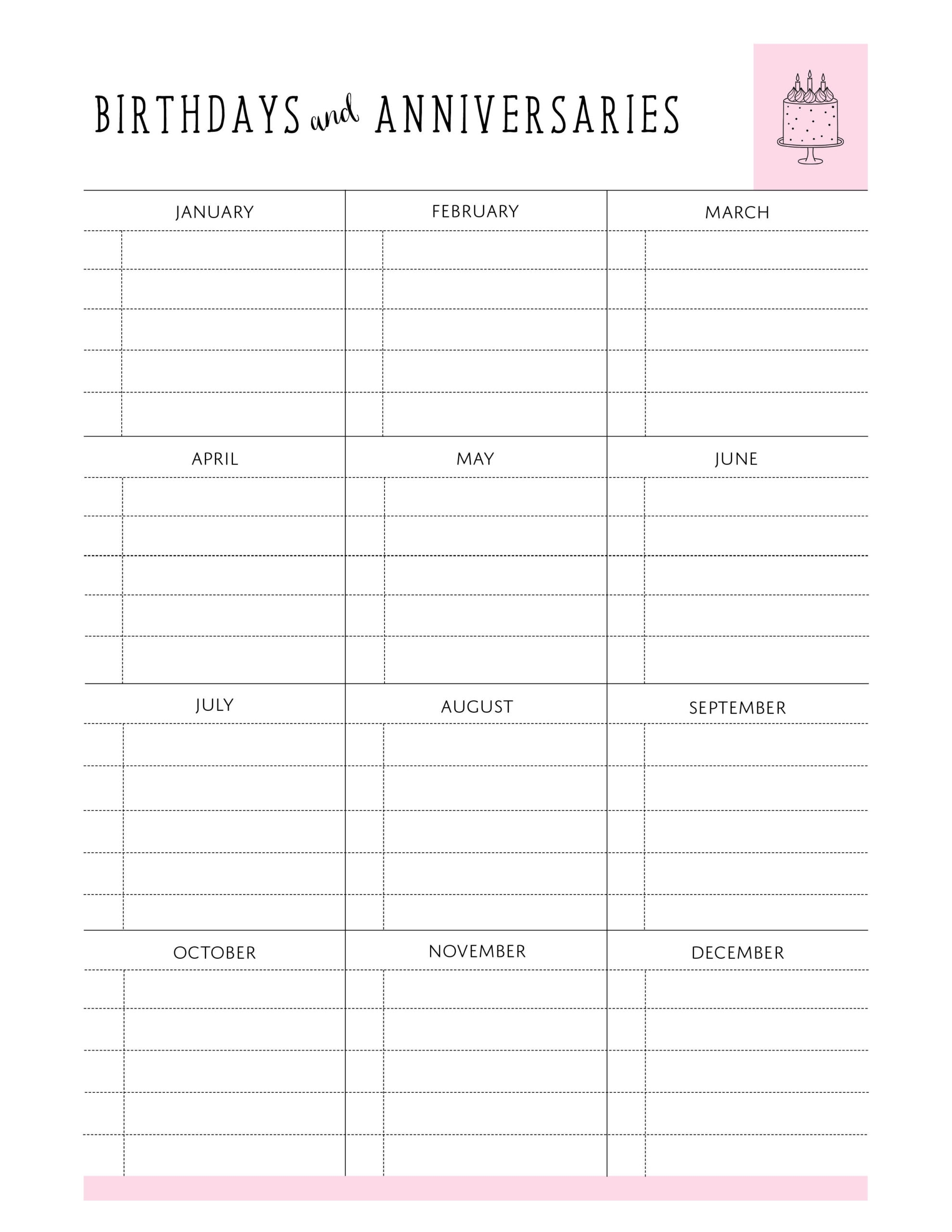 Birthdays And Anniversaries Planner