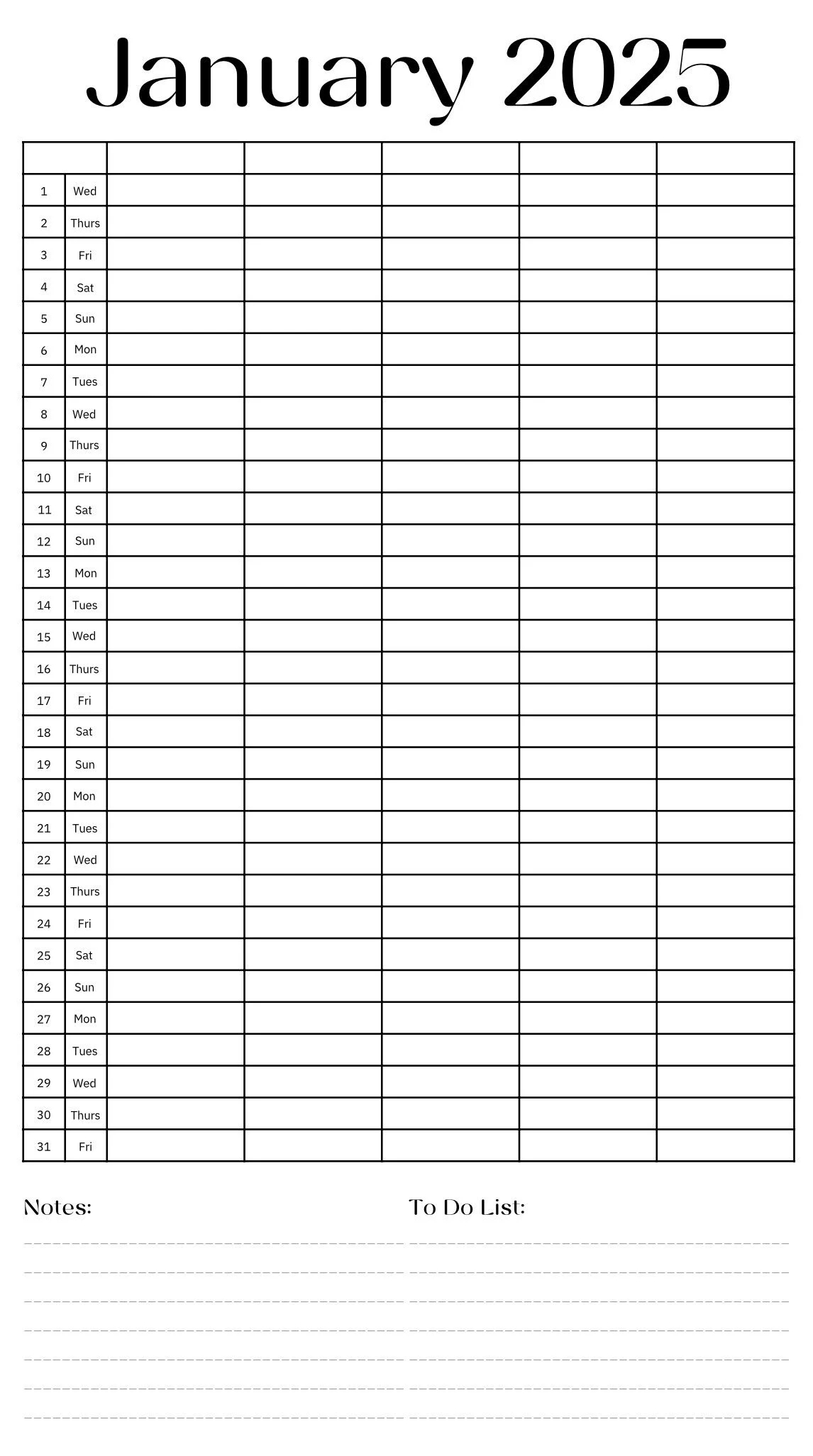 Blank 2025 Family Calendar Notes To Do List Multiple Columns Etsy