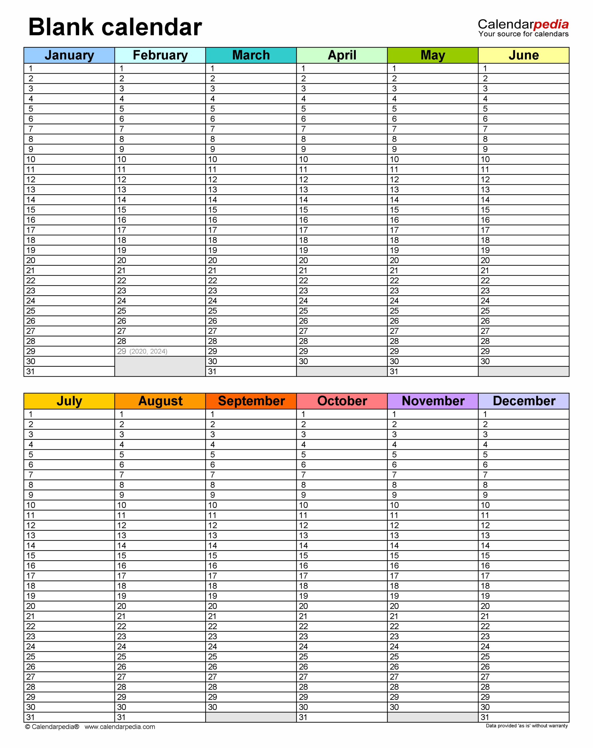 Blank Calendars Free Printable PDF Templates