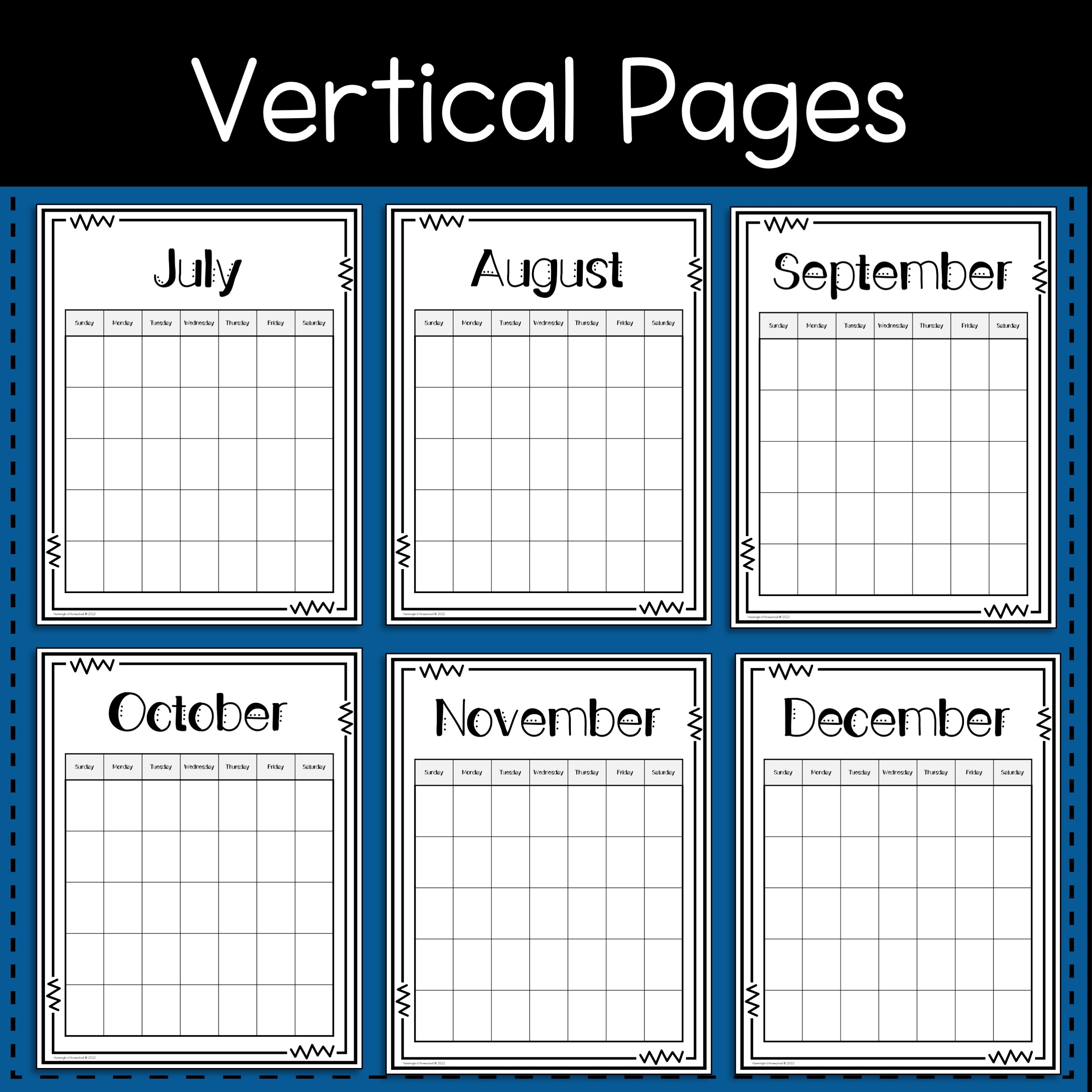 Blank Monthly Calendars Vertical Undated Reusable Single Page Per Month Made By Teachers