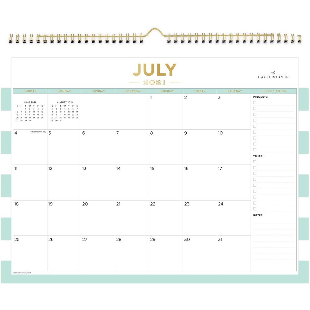 Blue Sky Day Designer Monthly Wall Calendar 12 X 15 Rugby Stripe Mint July 2021 To June 2022 127373 OfficeSupply