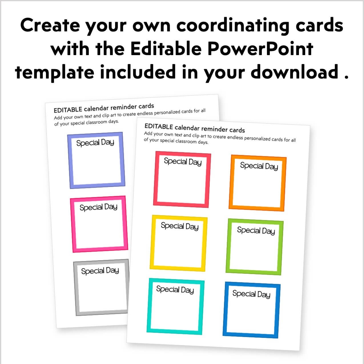 Calendar Cards For Holidays And Special Days EDITABLE Kinder Craze