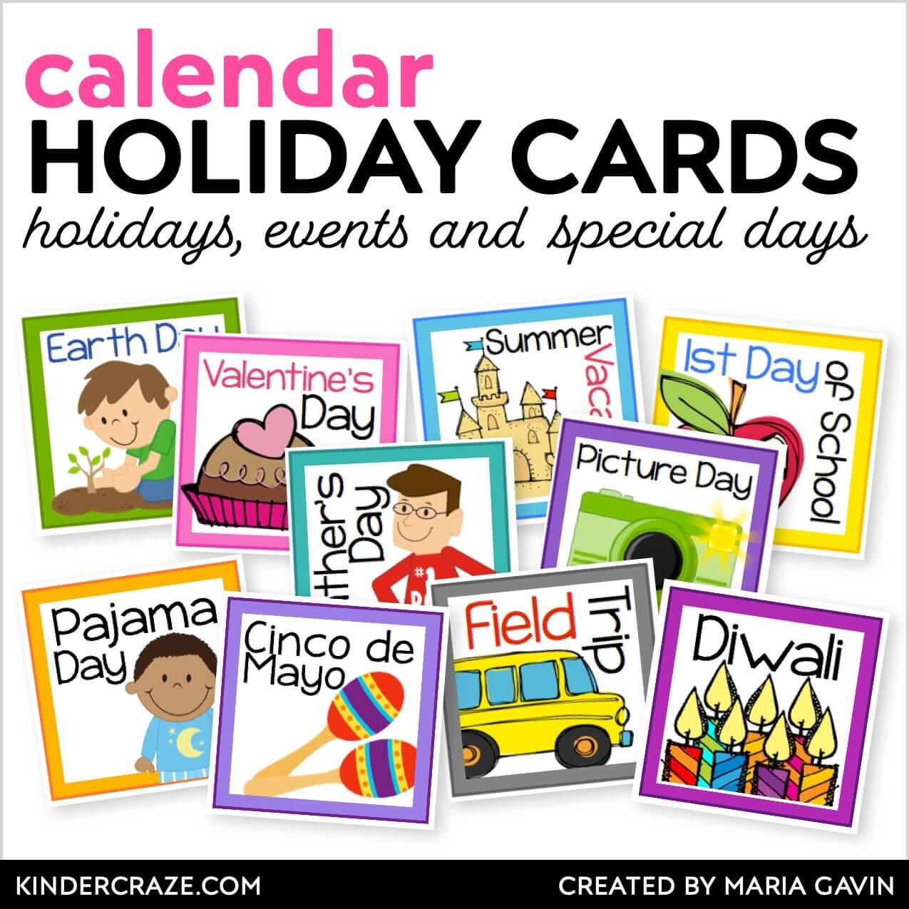 Calendar Cards For Holidays And Special Days EDITABLE Kinder Craze
